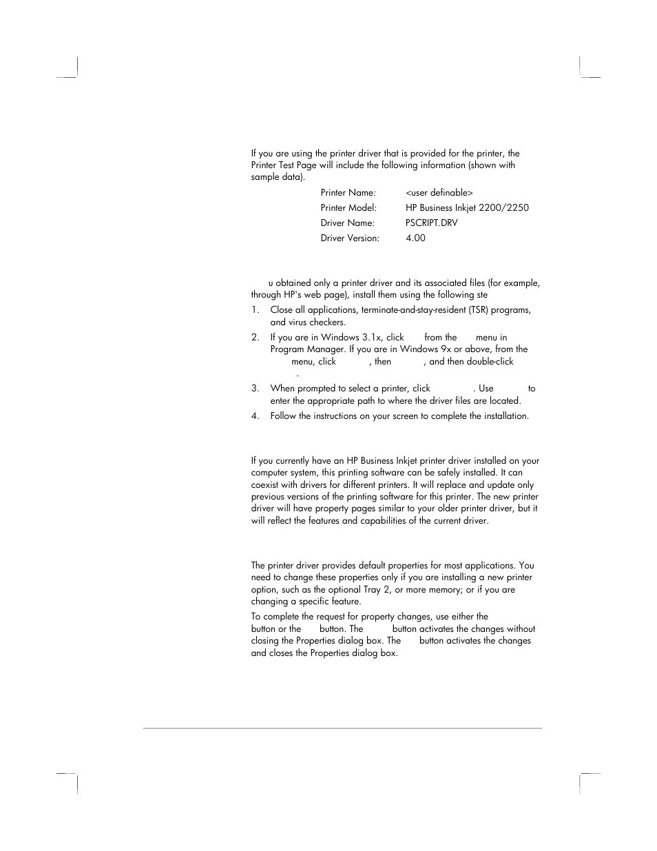 Installing the printer driver only, Current hp business inkjet users, Specific printer features/issues | HP 2250 User Manual | Page 72 / 81
