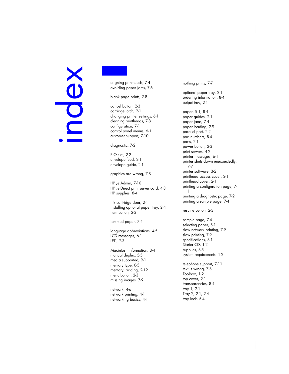 Index | HP 2250 User Manual | Page 78 / 81