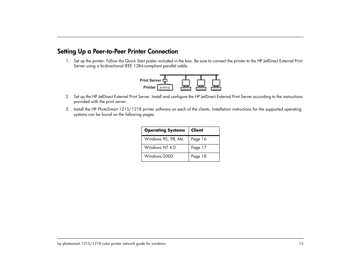 Setting up a peer-to-peer printer connection | HP 1218 User Manual | Page 17 / 23