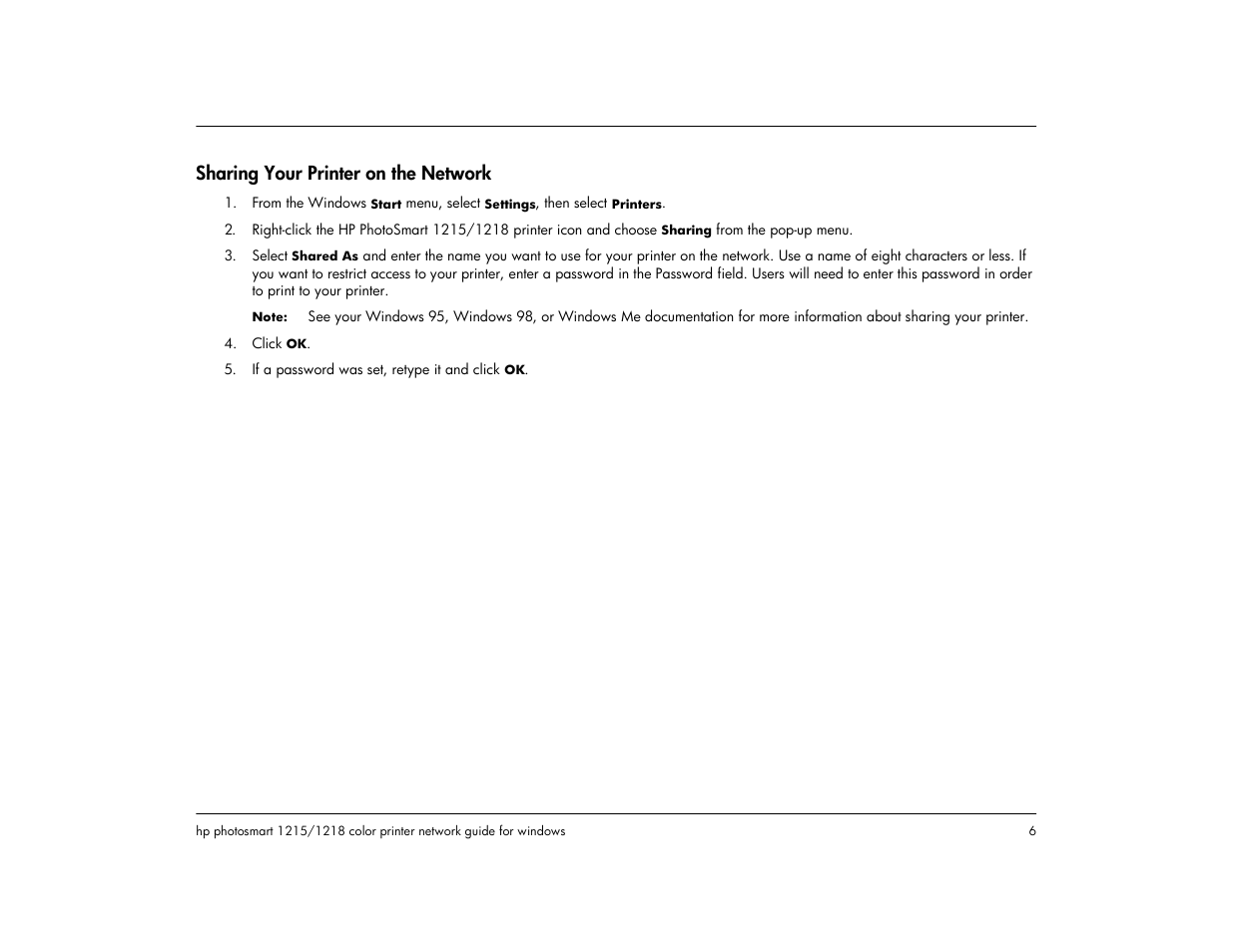 Sharing your printer on the network | HP 1218 User Manual | Page 8 / 23