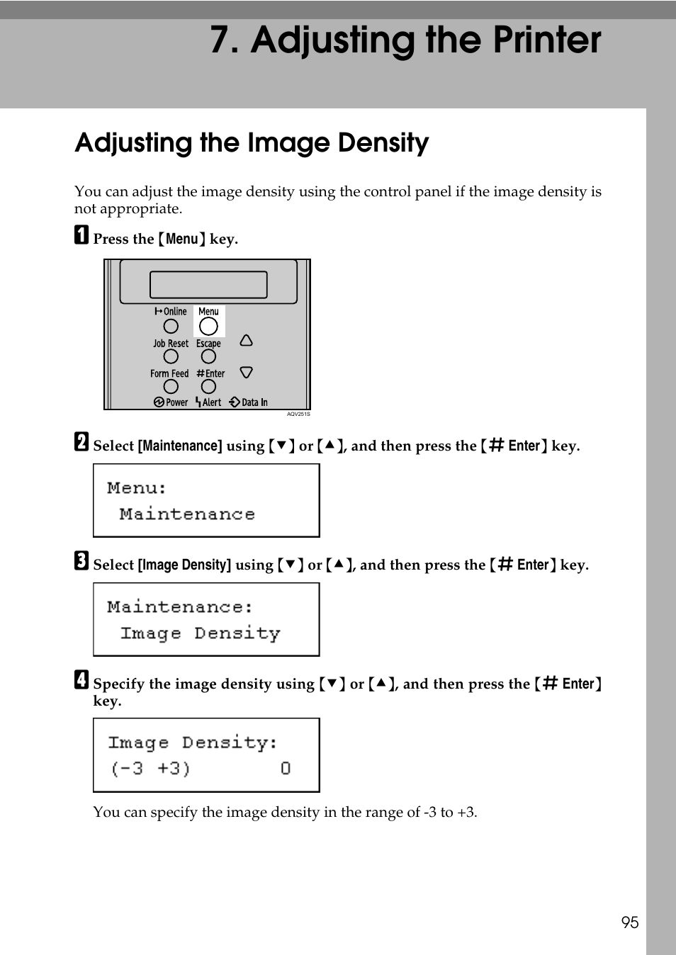  adjusting the printer, Adjusting the image density, Adjusting the printer | HP AFICIO SP 8100DN User Manual | Page 106 / 157