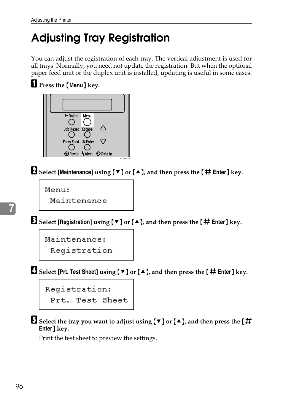 Adjusting tray registration, 7adjusting tray registration | HP AFICIO SP 8100DN User Manual | Page 107 / 157