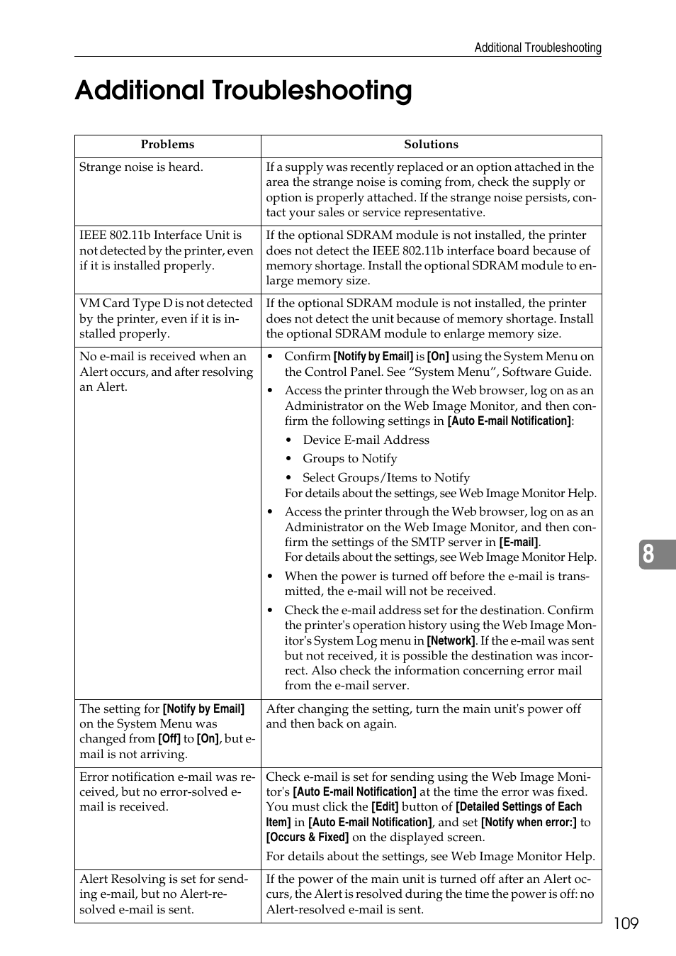 Additional troubleshooting, 8additional troubleshooting | HP AFICIO SP 8100DN User Manual | Page 120 / 157