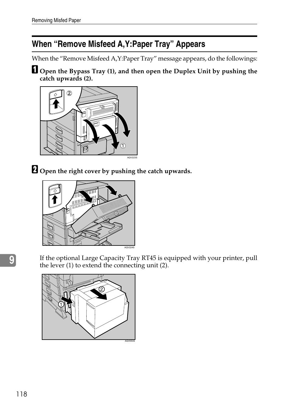 When “remove misfeed a,y:paper tray” appears | HP AFICIO SP 8100DN User Manual | Page 129 / 157