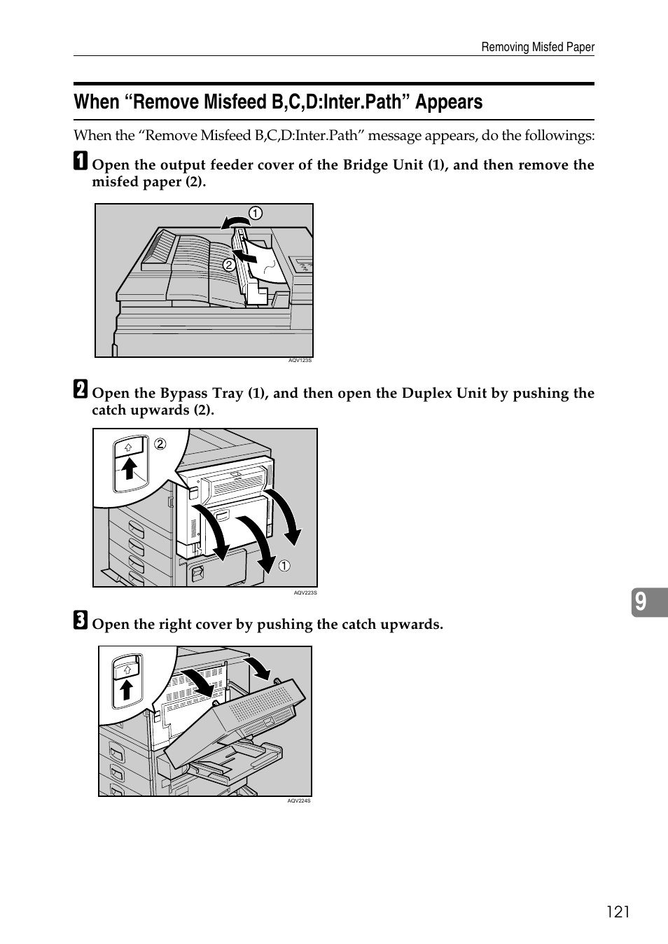 When “remove misfeed b,c,d:inter.path” appears | HP AFICIO SP 8100DN User Manual | Page 132 / 157