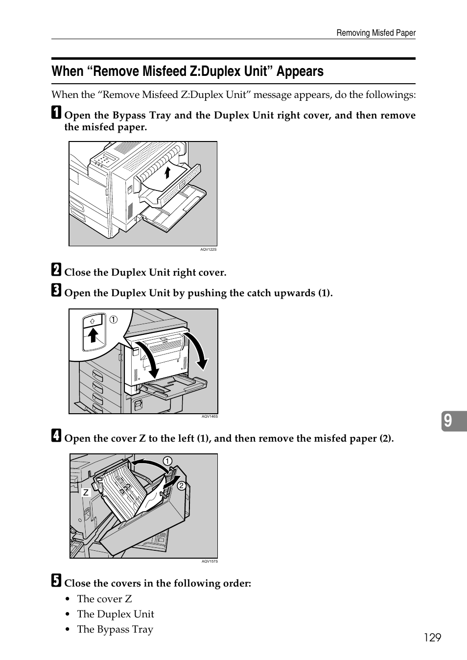 When “remove misfeed z:duplex unit” appears | HP AFICIO SP 8100DN User Manual | Page 140 / 157