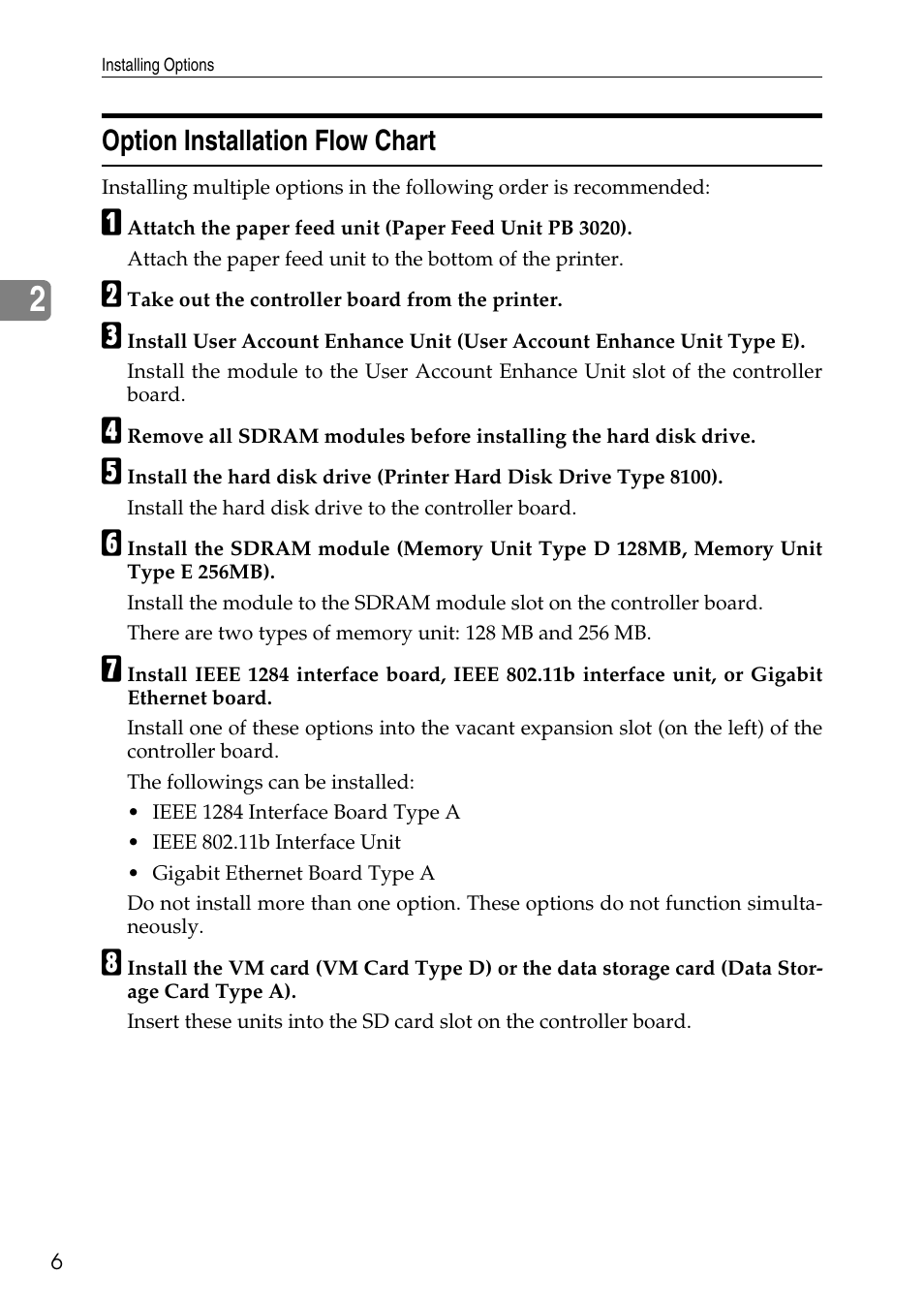 Option installation flow chart | HP AFICIO SP 8100DN User Manual | Page 17 / 157