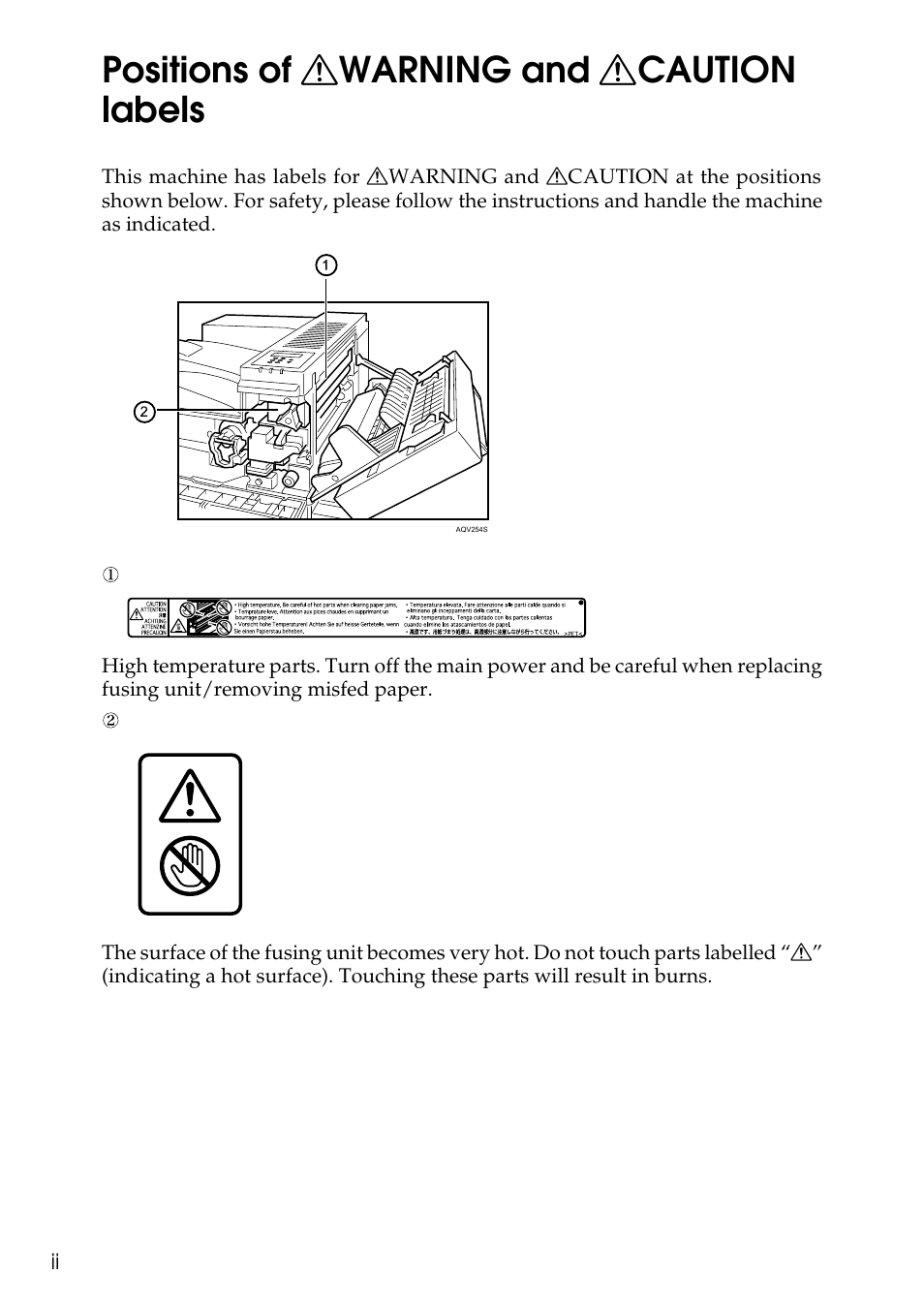 Positions of warning and caution labels, Positions of r warning and r caution labels | HP AFICIO SP 8100DN User Manual | Page 3 / 157