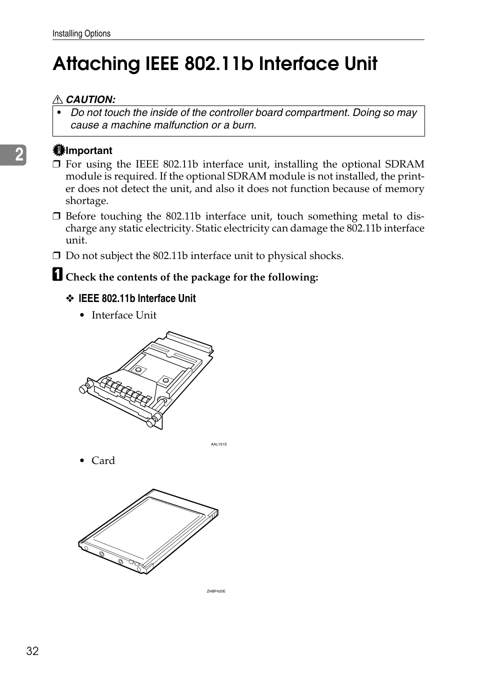 Attaching ieee 802.11b interface unit, See p.32 “attaching ieee 802.11b in- terface unit | HP AFICIO SP 8100DN User Manual | Page 43 / 157