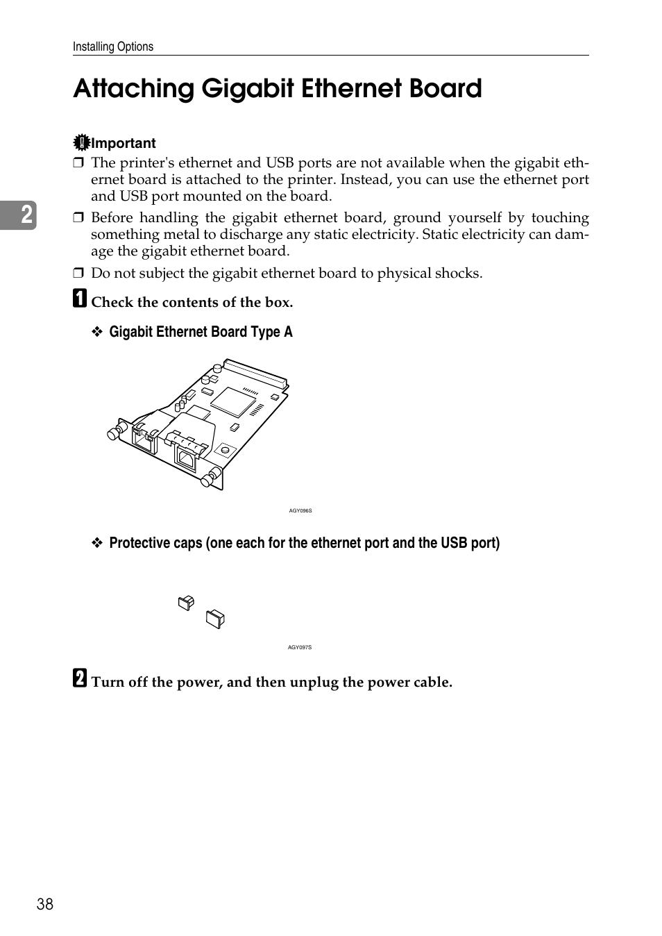 Attaching gigabit ethernet board, See p.38 “attaching gigabit ethernet board, 2attaching gigabit ethernet board | HP AFICIO SP 8100DN User Manual | Page 49 / 157