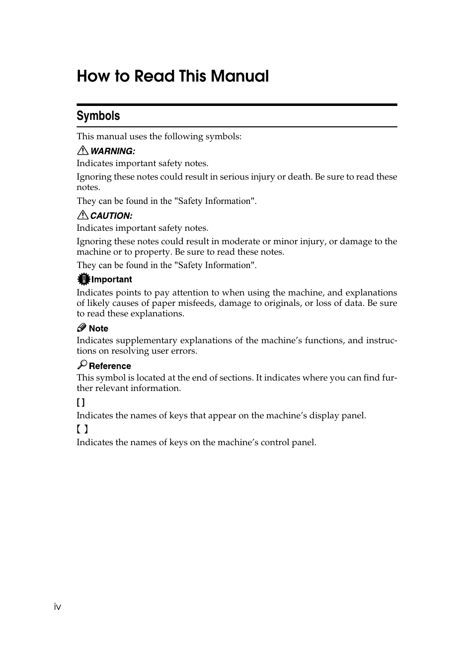How to read this manual, Symbols | HP AFICIO SP 8100DN User Manual | Page 5 / 157