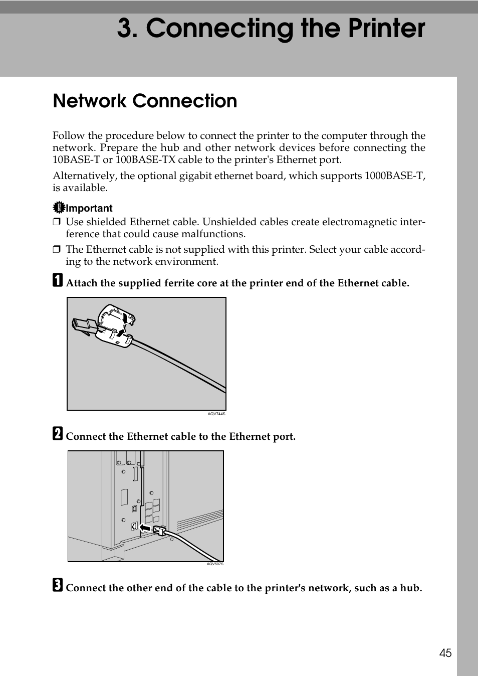  connecting the printer, Network connection, Connecting the printer | HP AFICIO SP 8100DN User Manual | Page 56 / 157