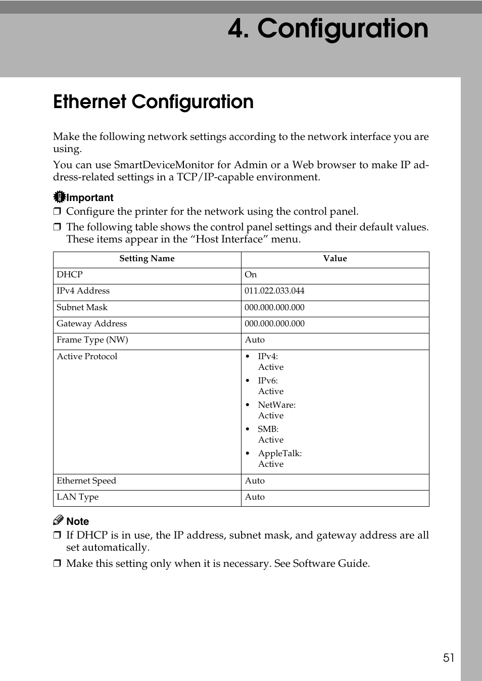  configuration, Ethernet configuration, Configuration | HP AFICIO SP 8100DN User Manual | Page 62 / 157