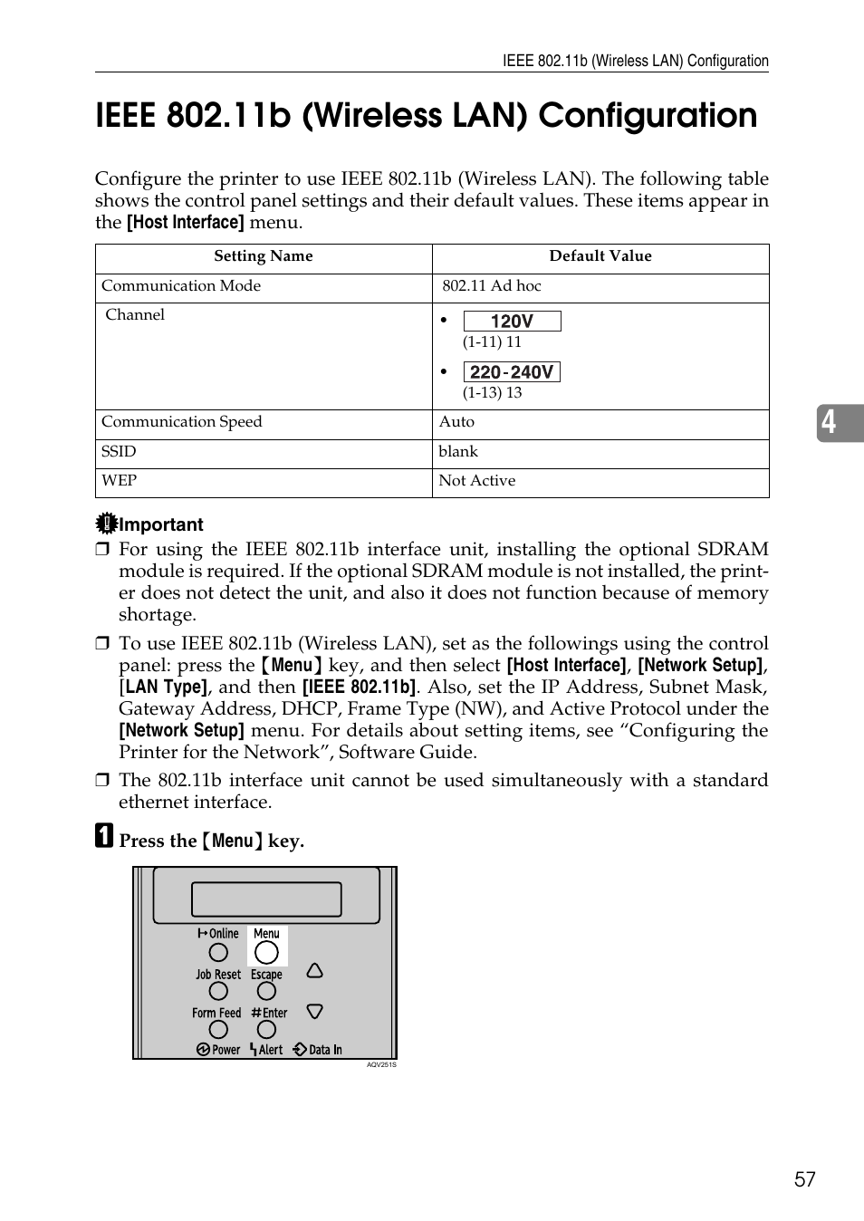 Ieee 802.11b (wireless lan) configuration | HP AFICIO SP 8100DN User Manual | Page 68 / 157