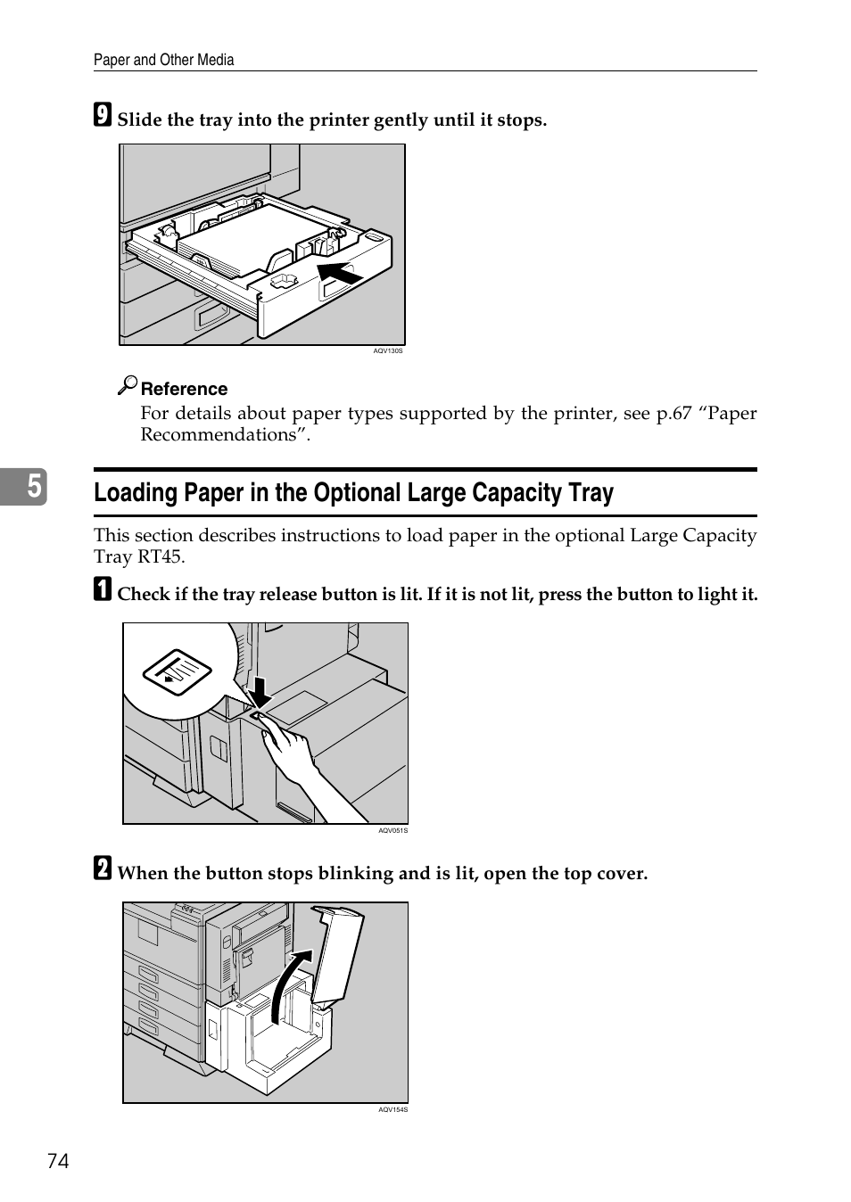 Loading paper in the optional large capacity tray | HP AFICIO SP 8100DN User Manual | Page 85 / 157