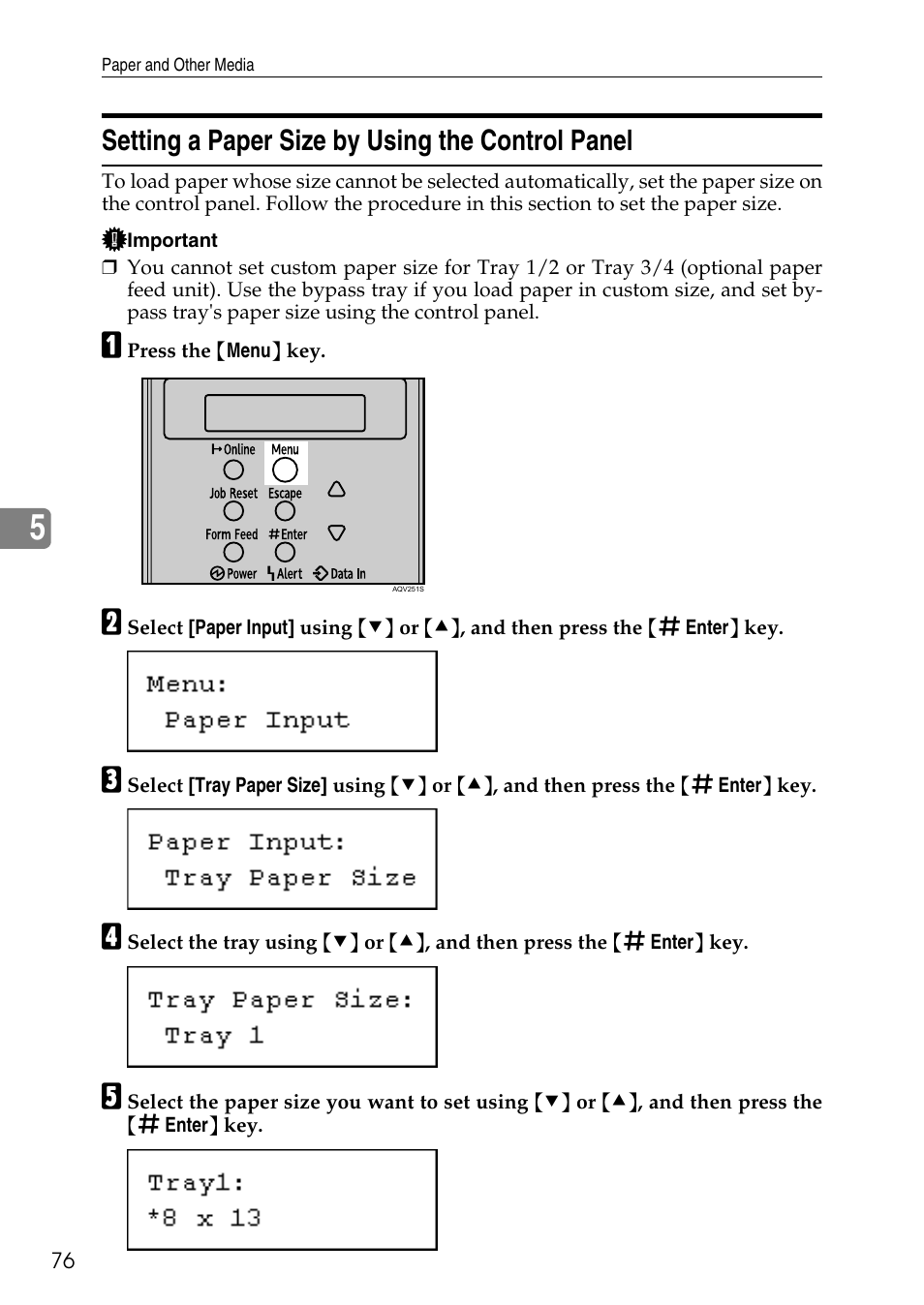 Setting a paper size by using the control panel | HP AFICIO SP 8100DN User Manual | Page 87 / 157