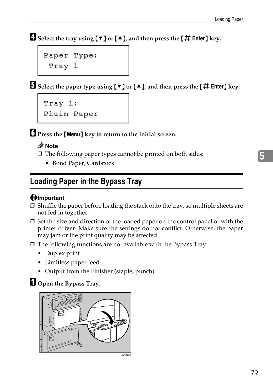 Loading paper in the bypass tray | HP AFICIO SP 8100DN User Manual | Page 90 / 157