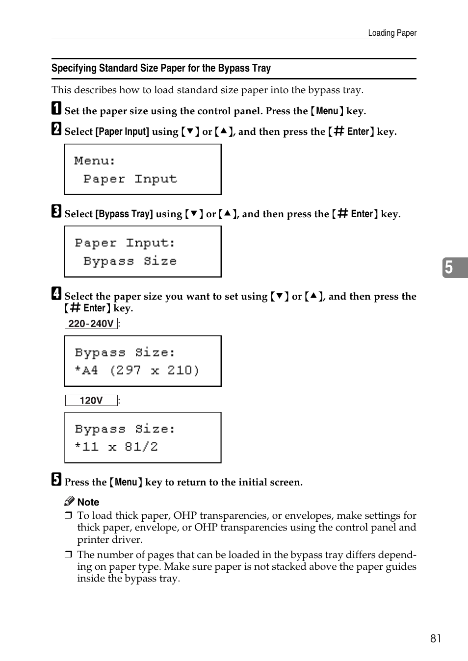 Specifying standard size paper for the bypass tray | HP AFICIO SP 8100DN User Manual | Page 92 / 157