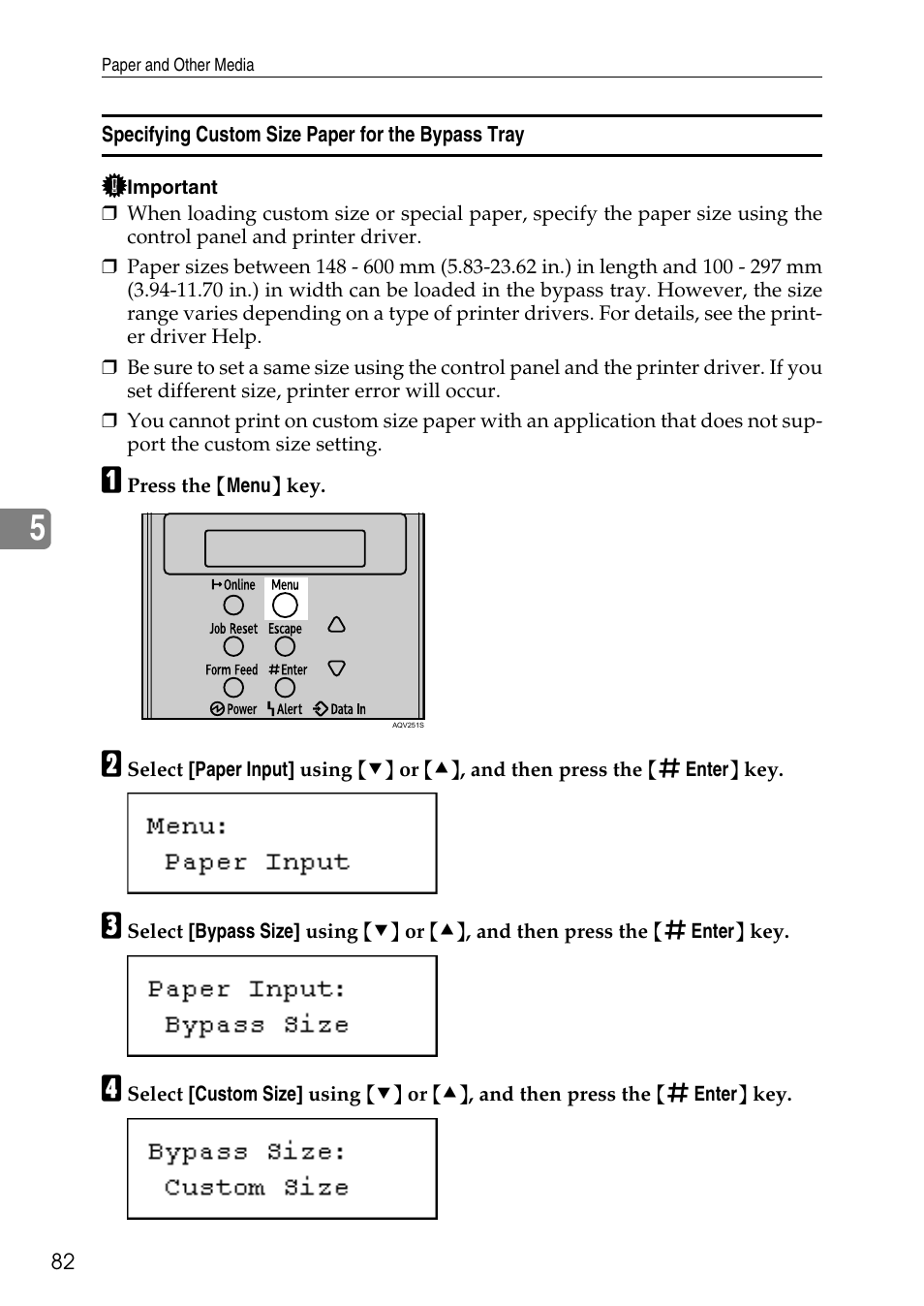 Specifying custom size paper for the bypass tray | HP AFICIO SP 8100DN User Manual | Page 93 / 157