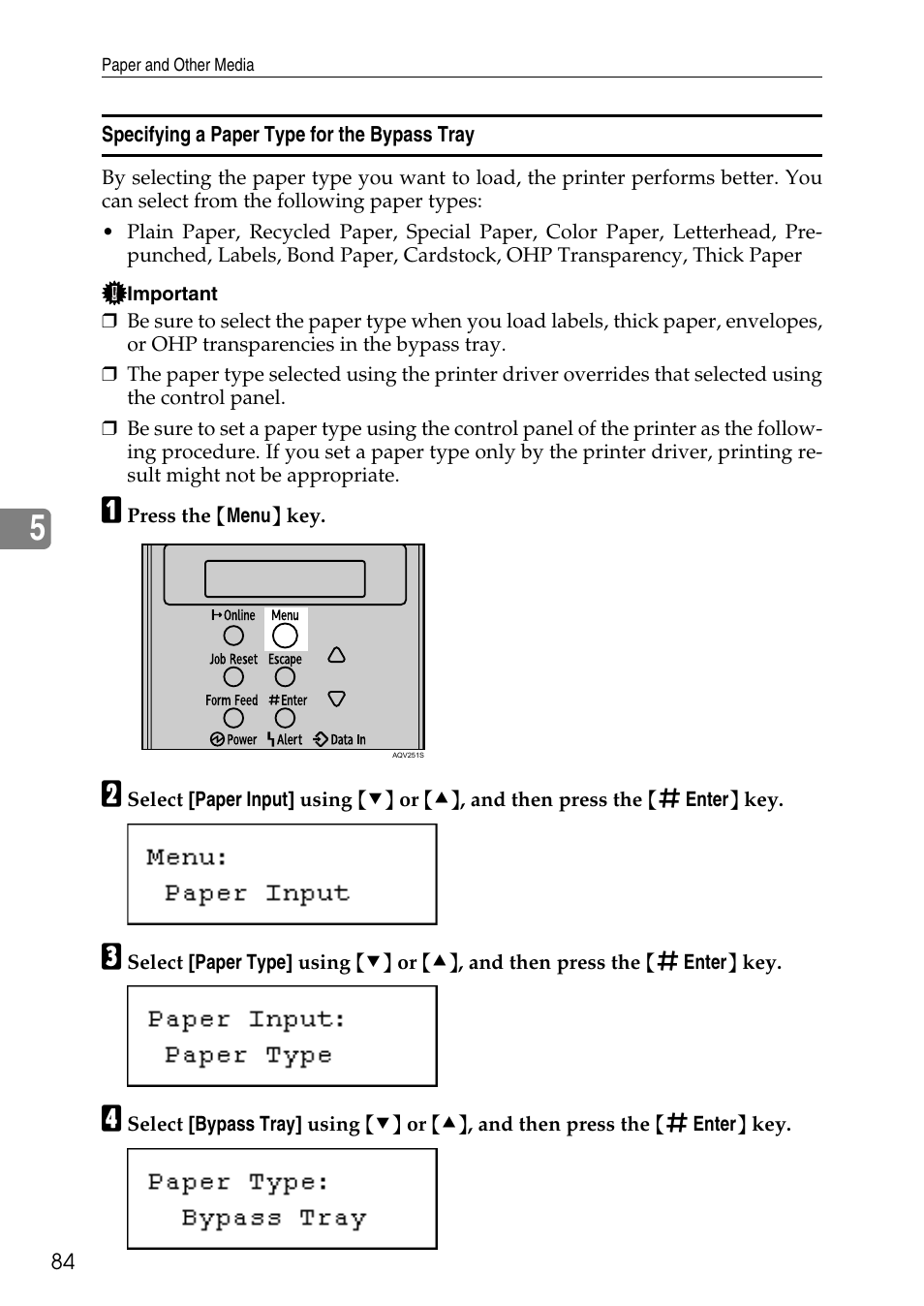 Specifying a paper type for the bypass tray | HP AFICIO SP 8100DN User Manual | Page 95 / 157