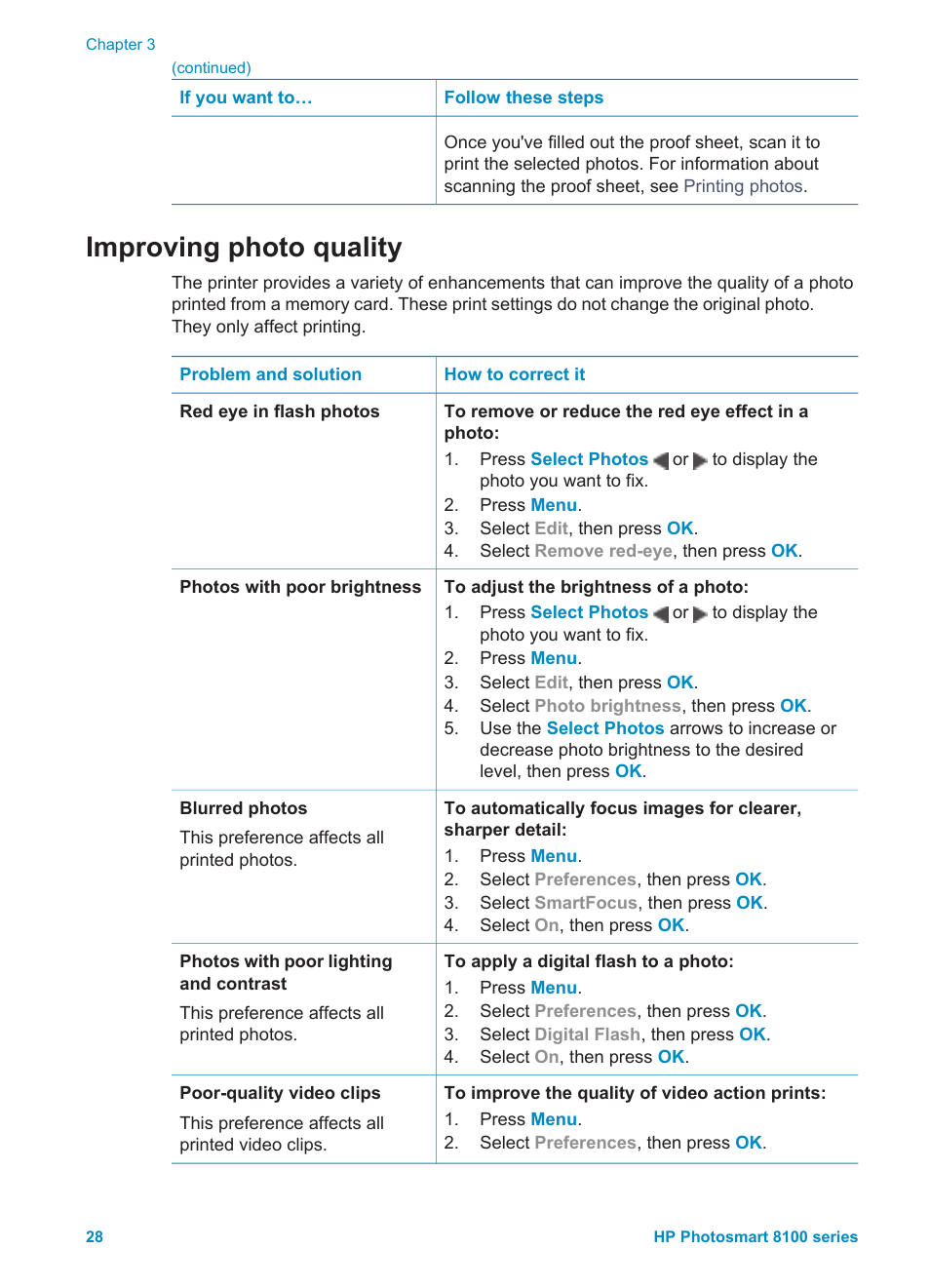 Improving photo quality, The contrast. see, Improving | Photo quality | HP 8100 Series User Manual | Page 31 / 78