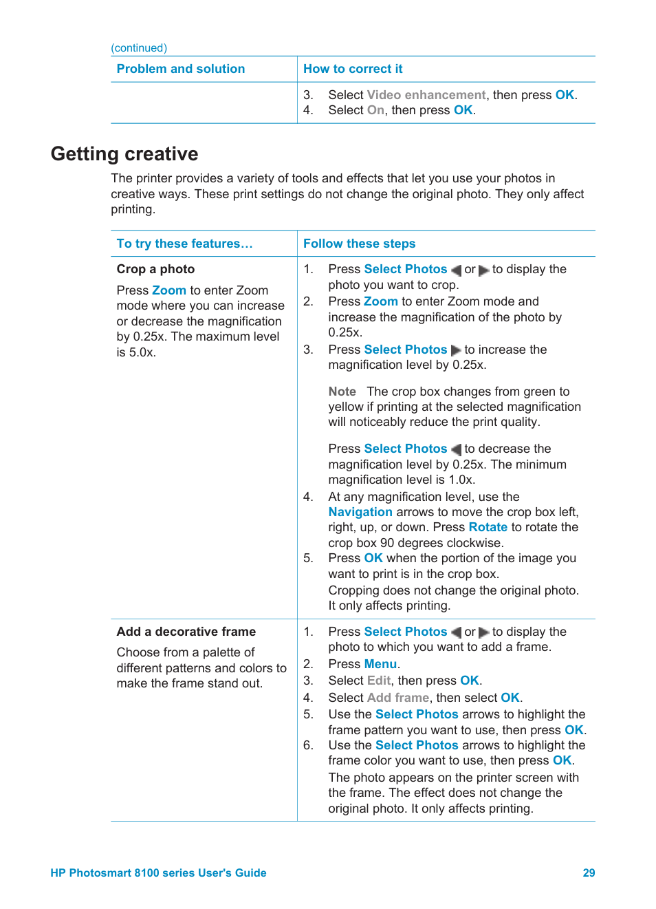 Getting creative, Getting, Creative | HP 8100 Series User Manual | Page 32 / 78