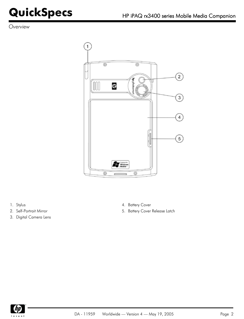 Quickspecs | HP IPAQ Mobile Media Companion rx3400 User Manual | Page 2 / 11