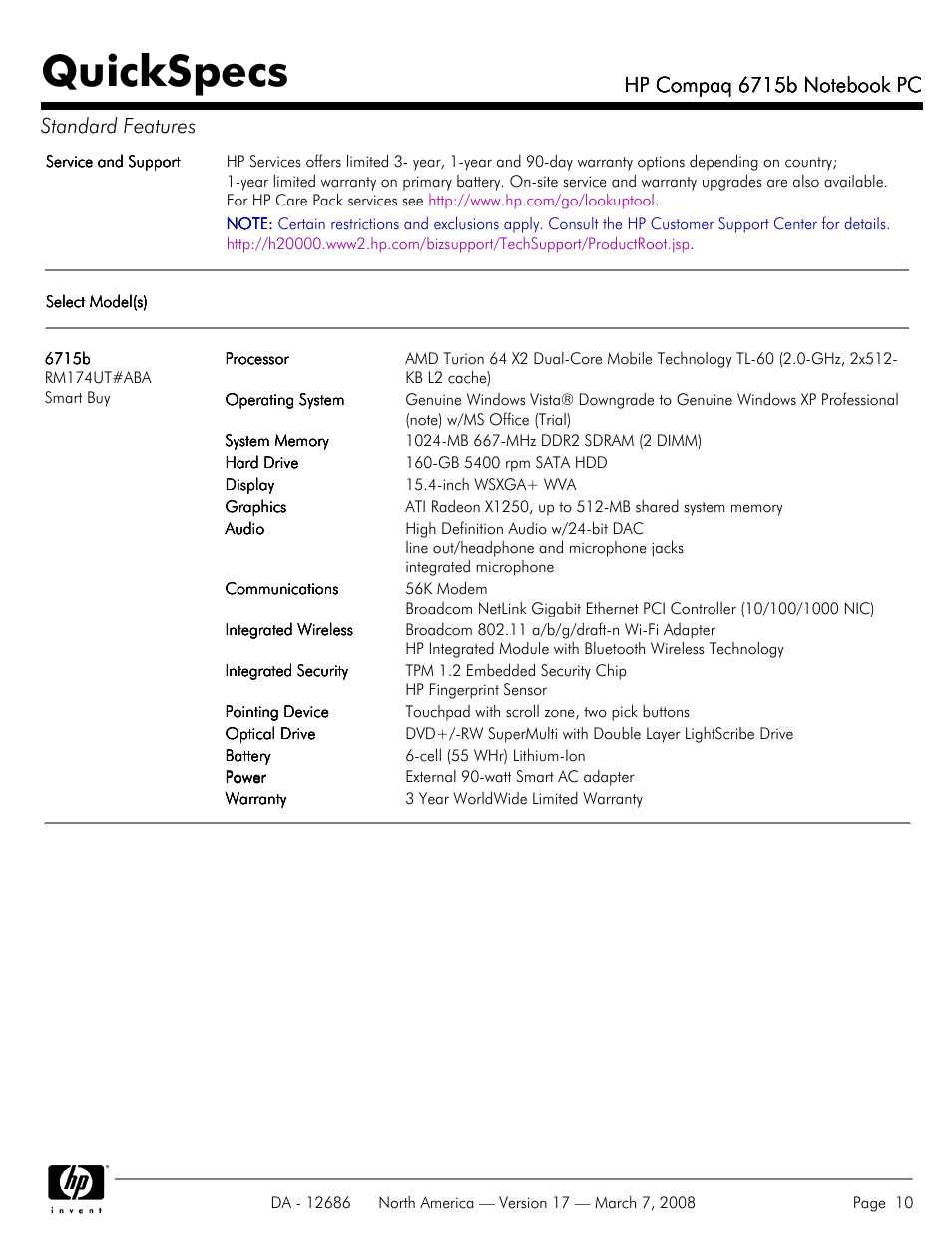 Quickspecs | HP 6715B User Manual | Page 10 / 42