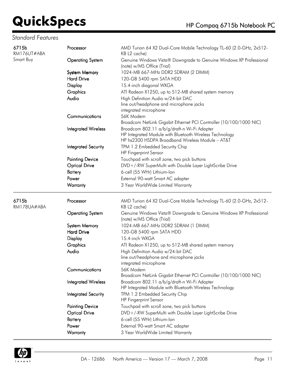 Quickspecs | HP 6715B User Manual | Page 11 / 42