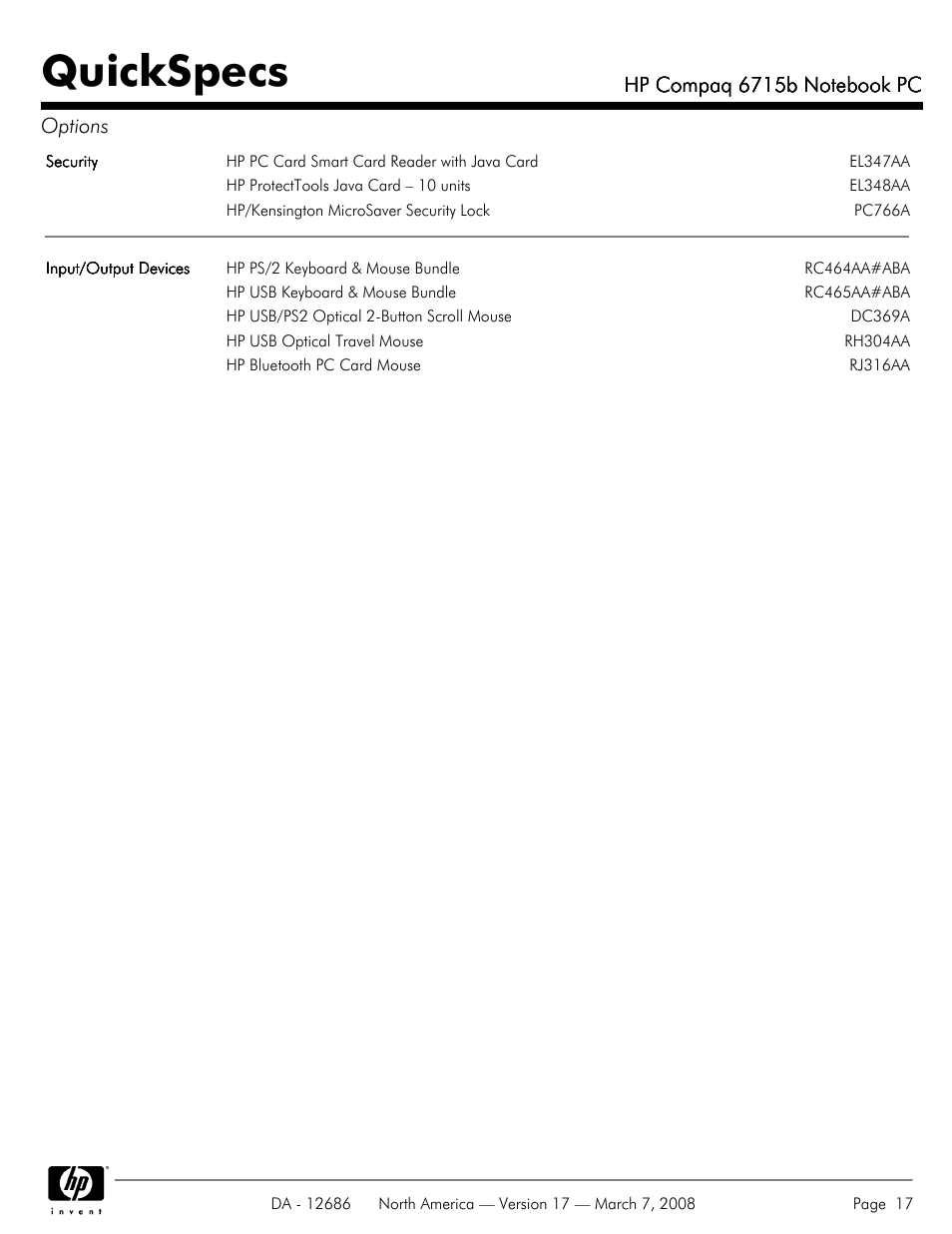 Quickspecs | HP 6715B User Manual | Page 17 / 42