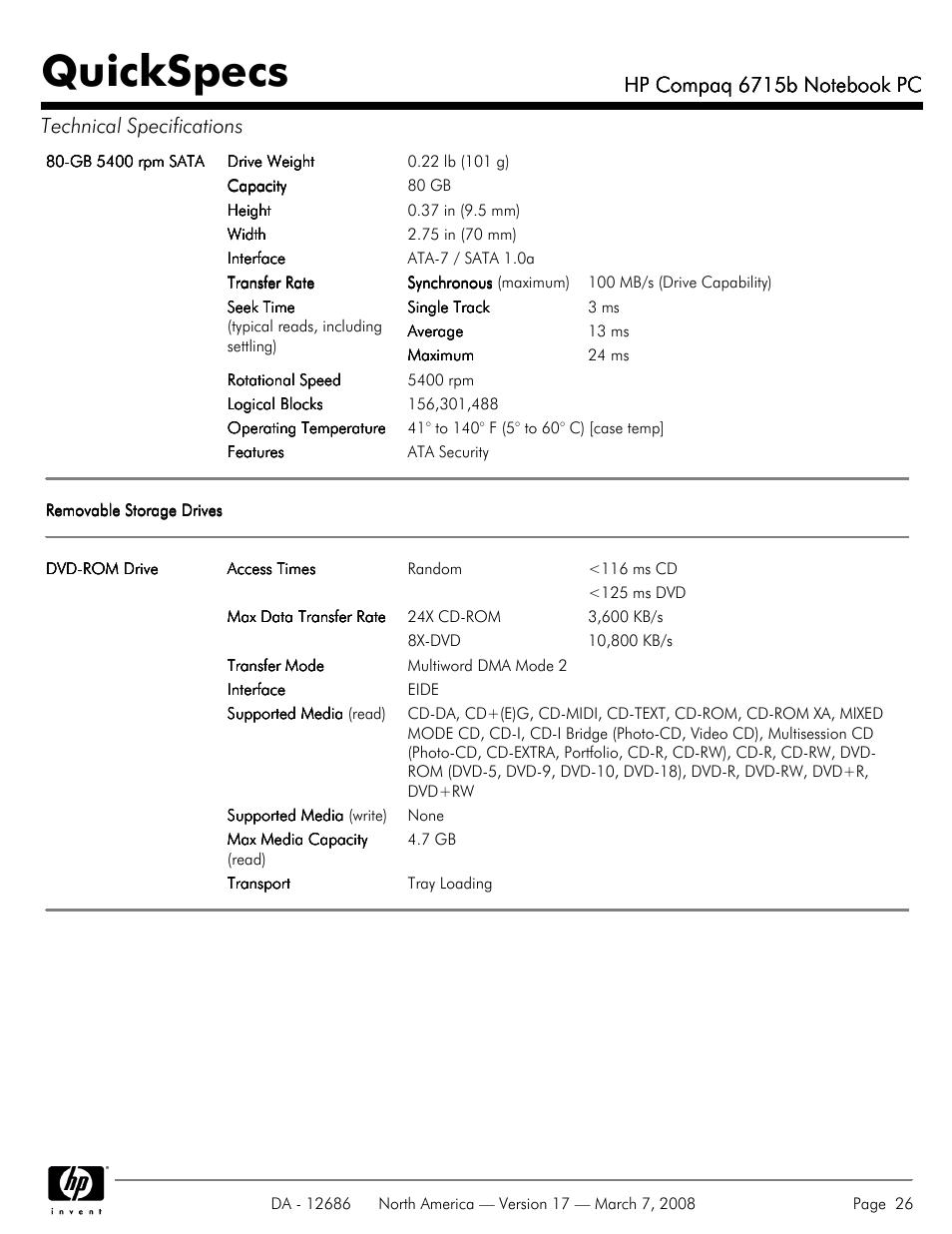 Quickspecs | HP 6715B User Manual | Page 26 / 42