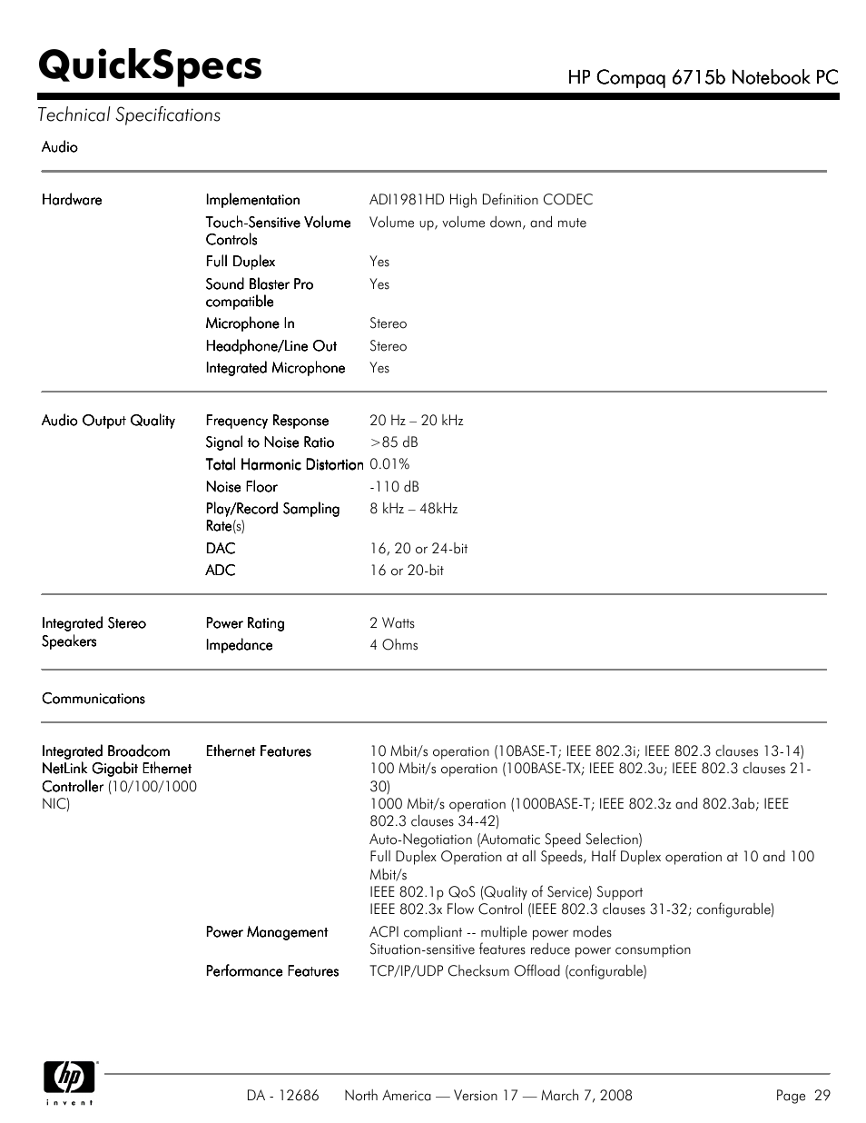 Quickspecs | HP 6715B User Manual | Page 29 / 42
