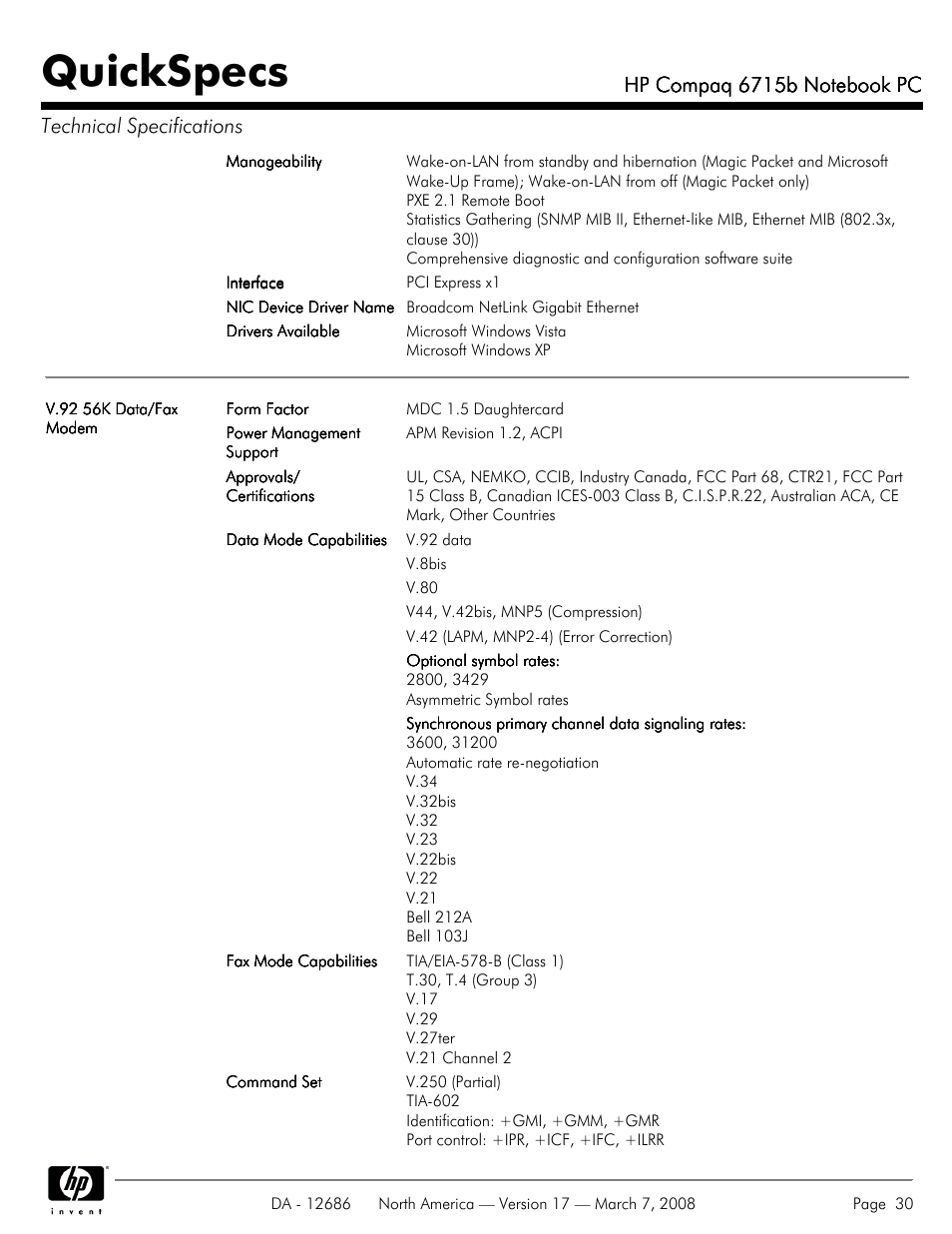 Quickspecs | HP 6715B User Manual | Page 30 / 42