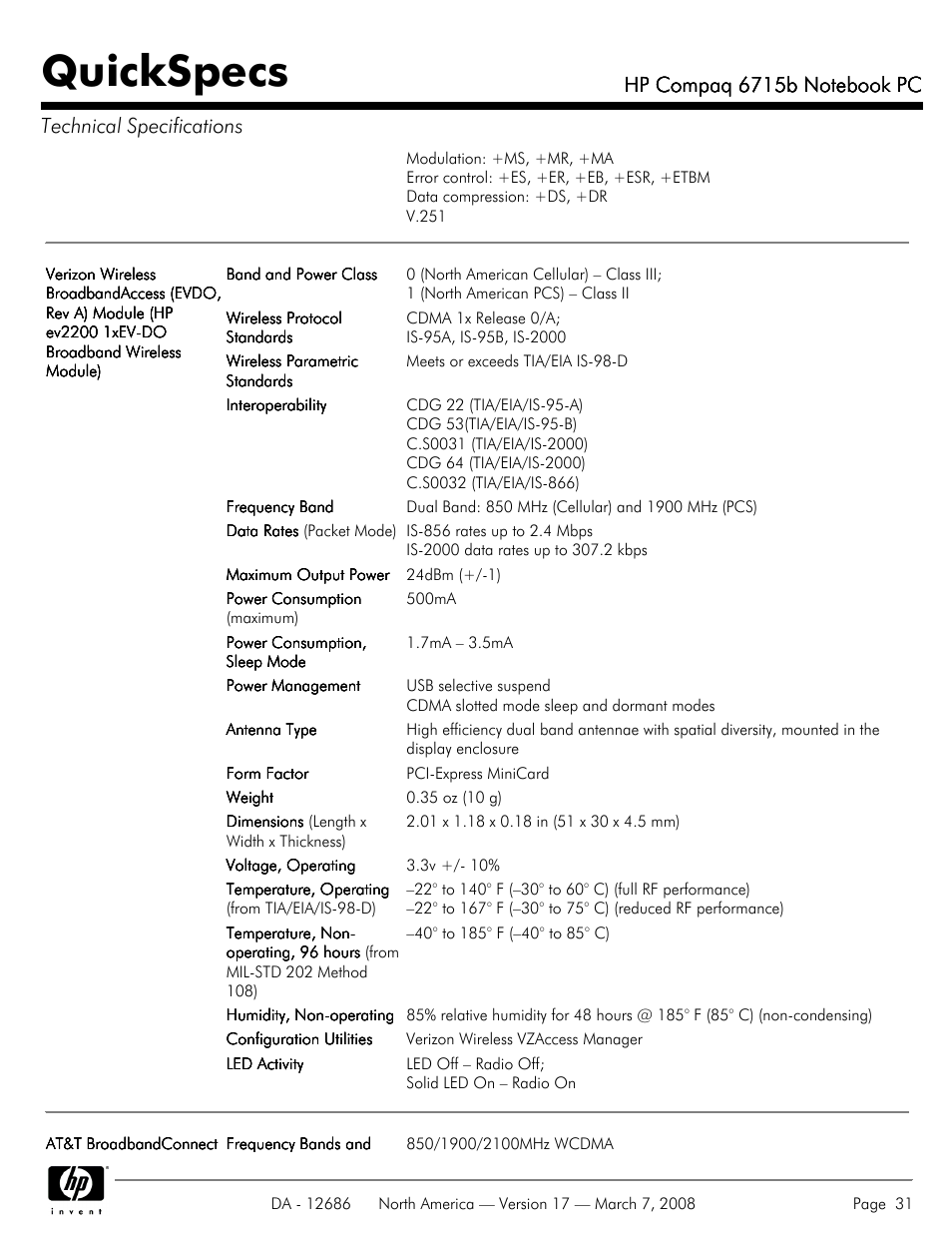 Quickspecs | HP 6715B User Manual | Page 31 / 42