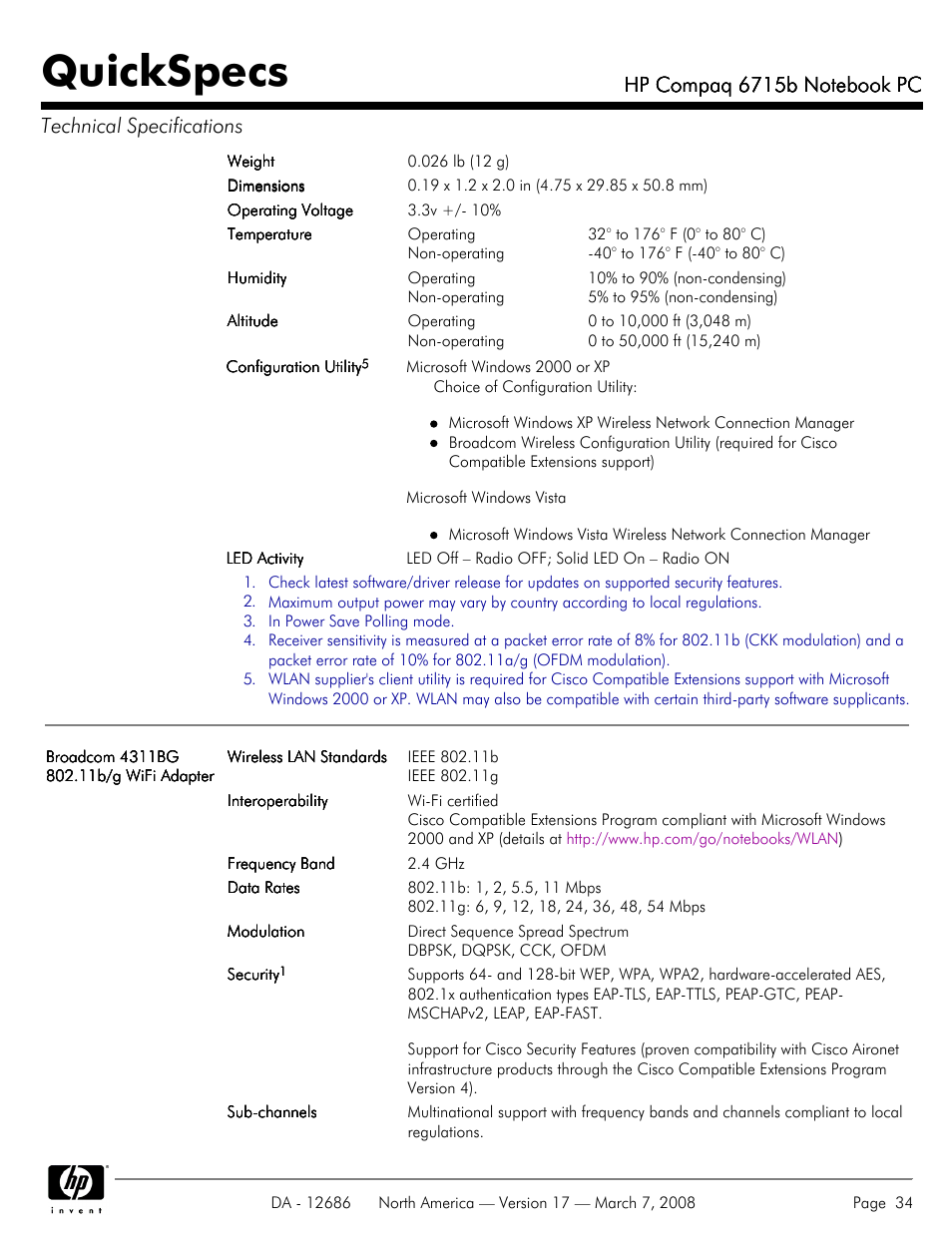 Quickspecs | HP 6715B User Manual | Page 34 / 42