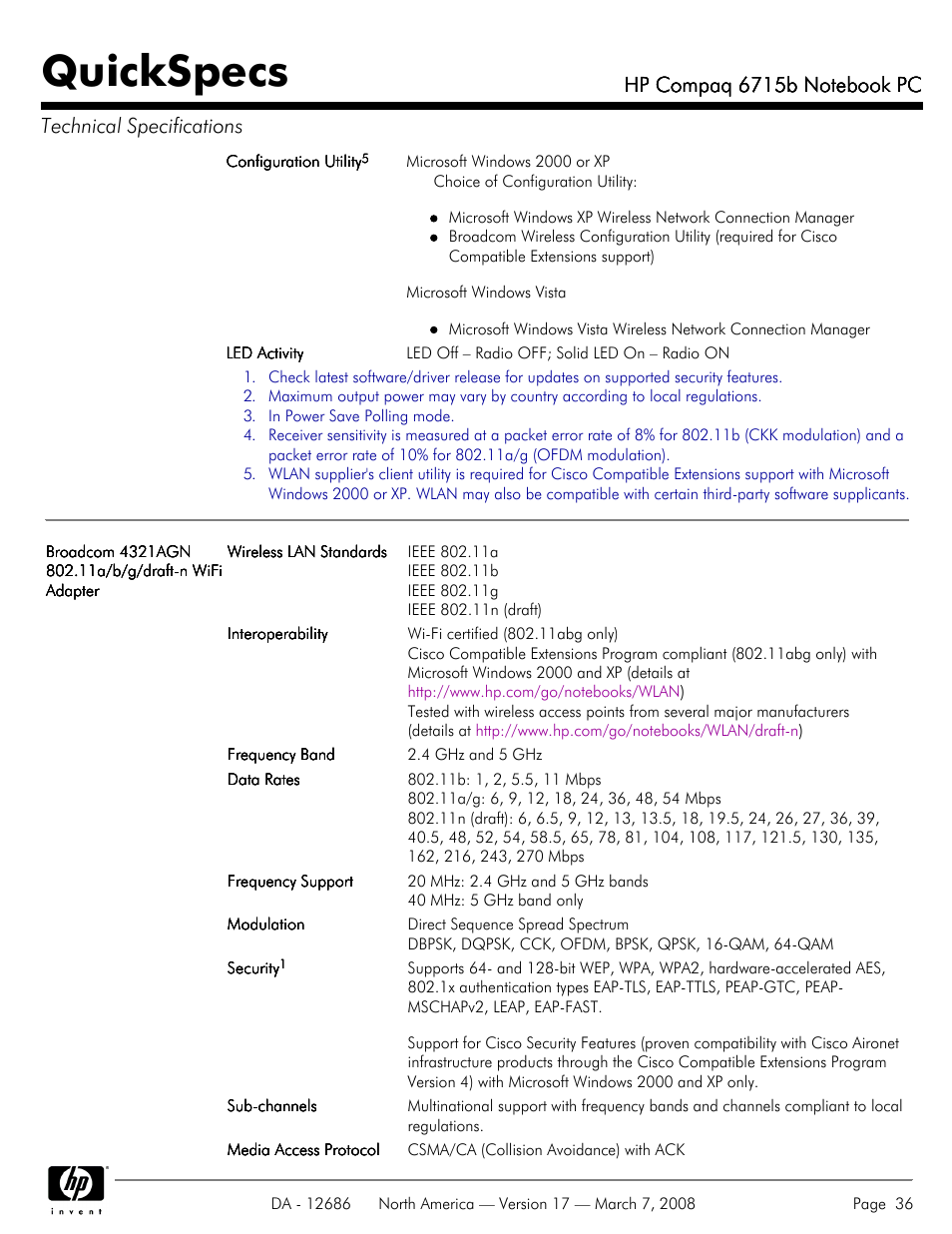 Quickspecs | HP 6715B User Manual | Page 36 / 42