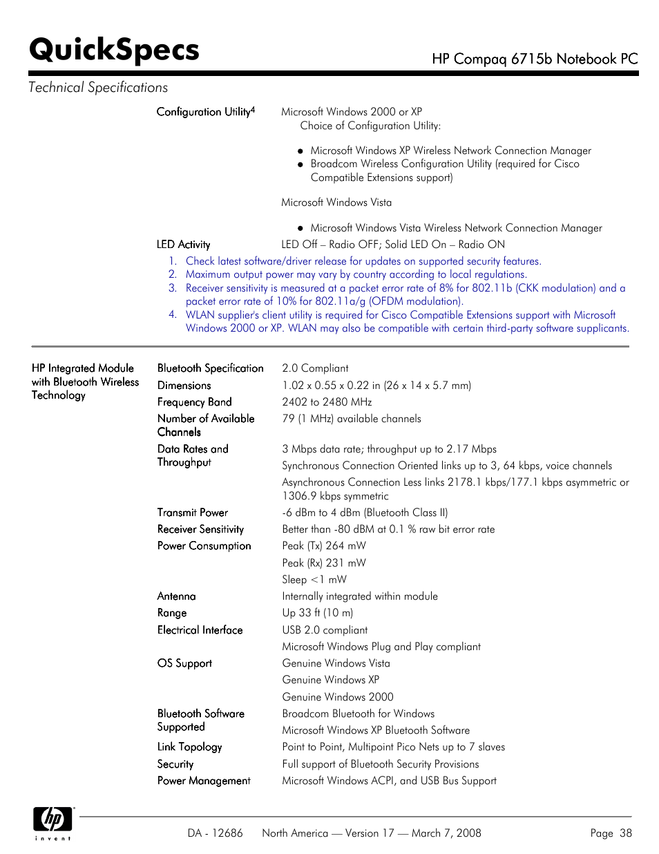 Quickspecs | HP 6715B User Manual | Page 38 / 42