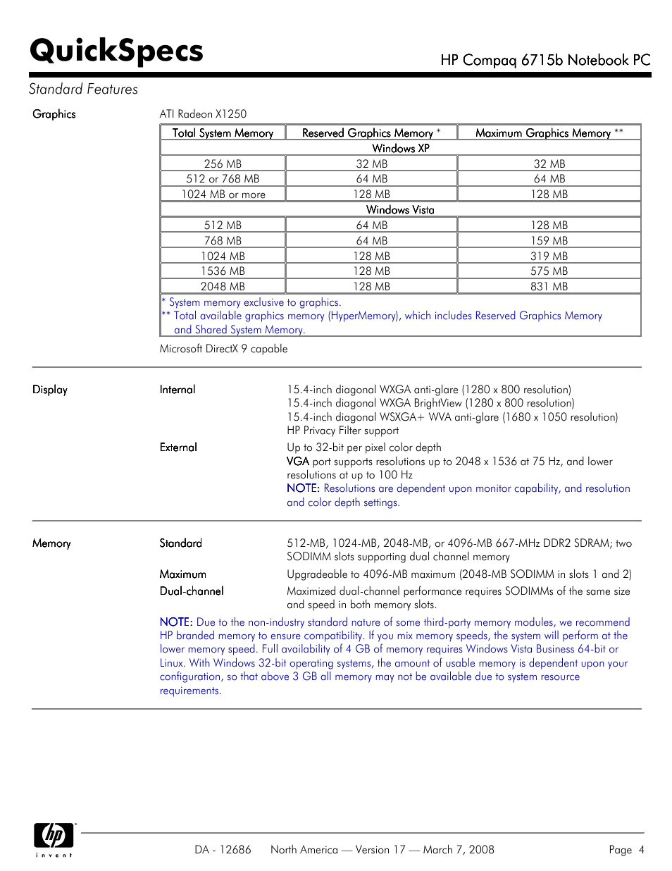 Quickspecs | HP 6715B User Manual | Page 4 / 42