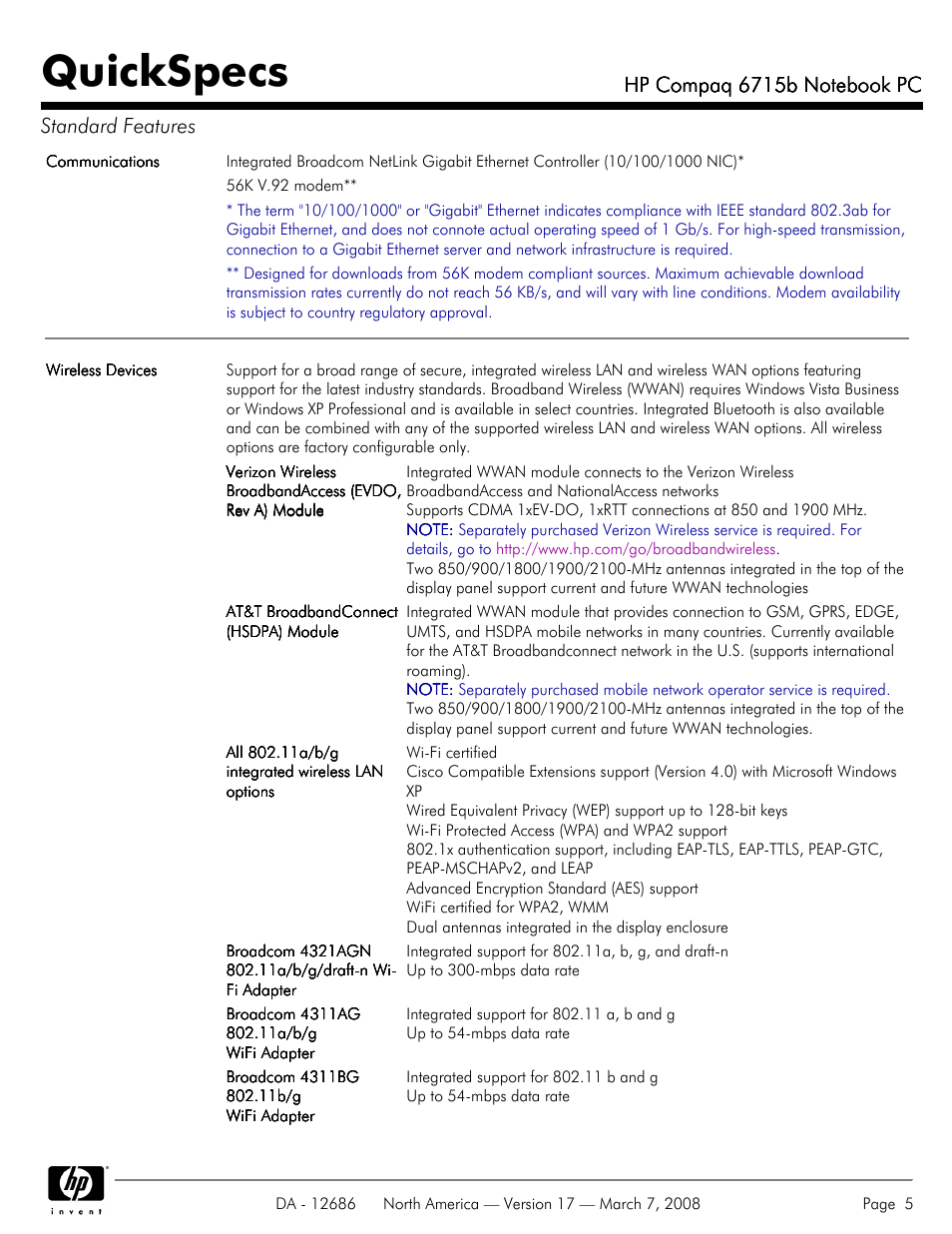 Quickspecs | HP 6715B User Manual | Page 5 / 42