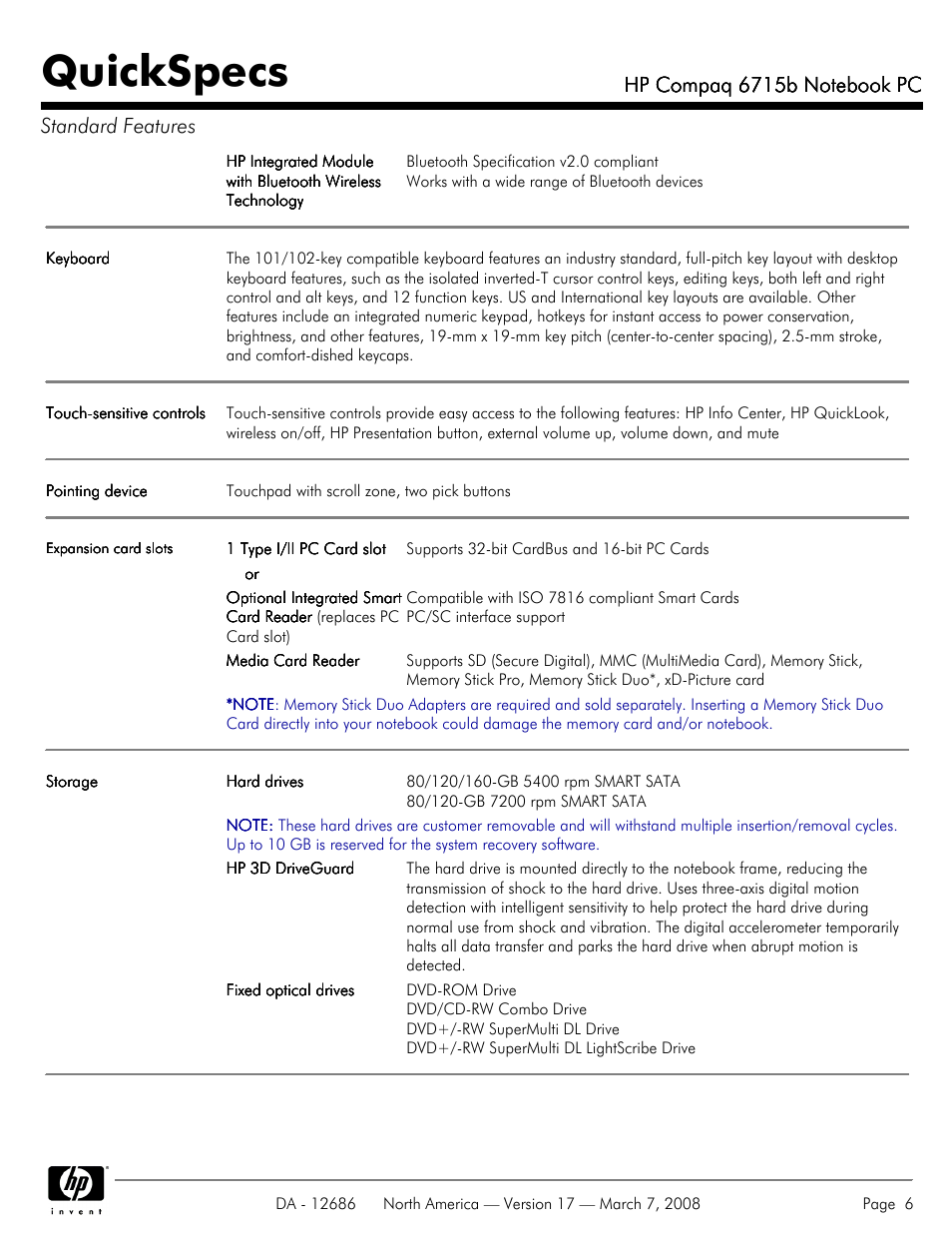 Quickspecs | HP 6715B User Manual | Page 6 / 42