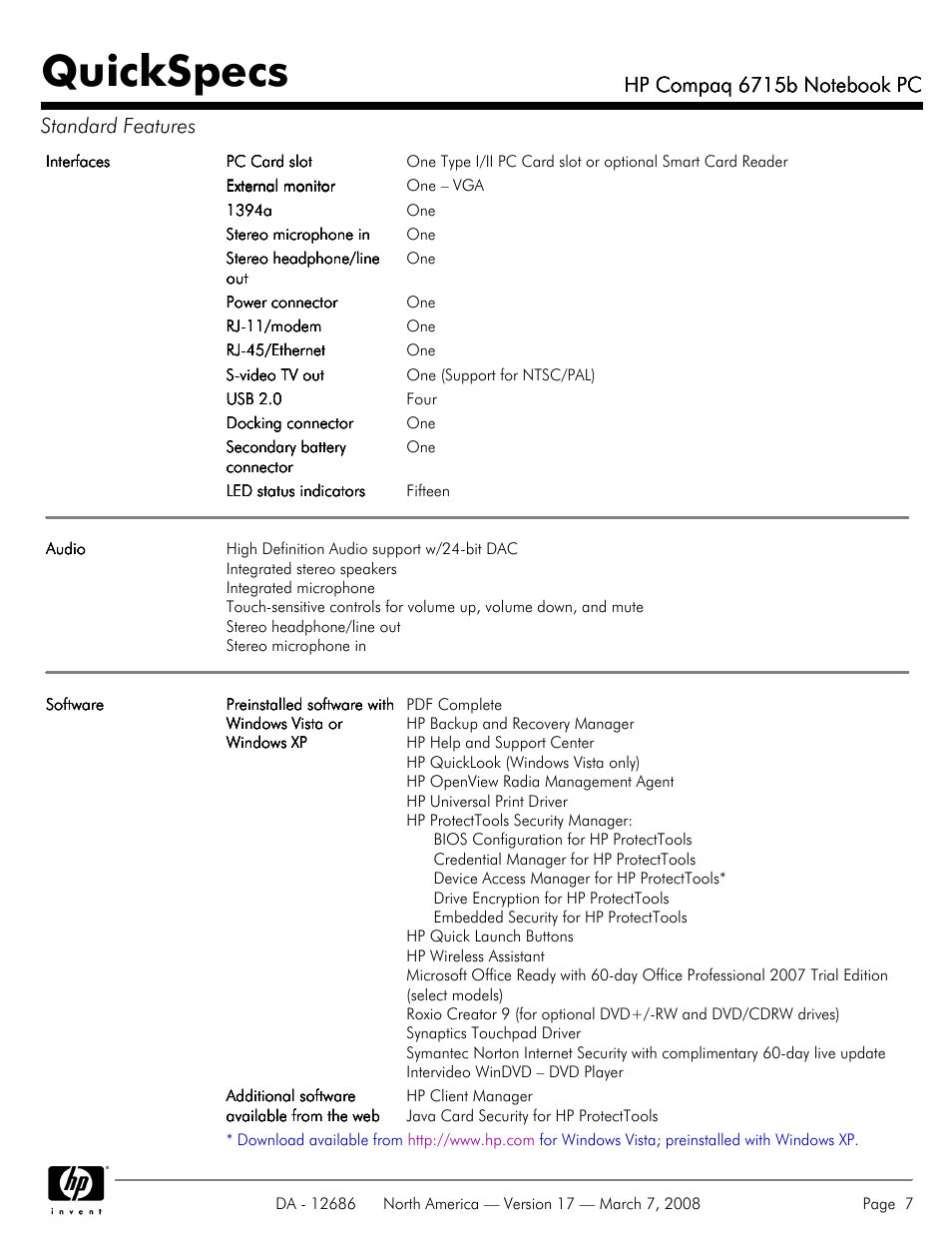 Quickspecs | HP 6715B User Manual | Page 7 / 42