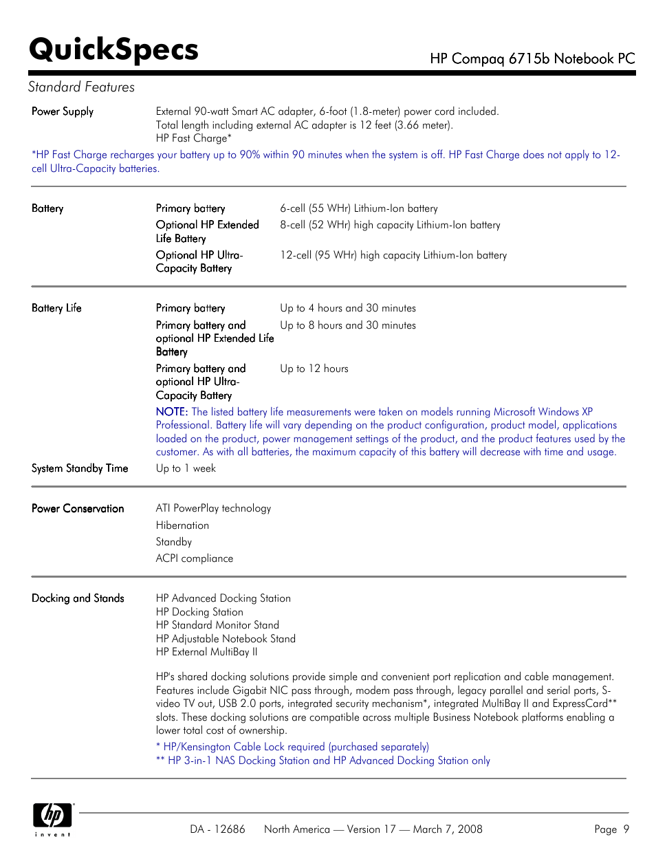 Quickspecs | HP 6715B User Manual | Page 9 / 42