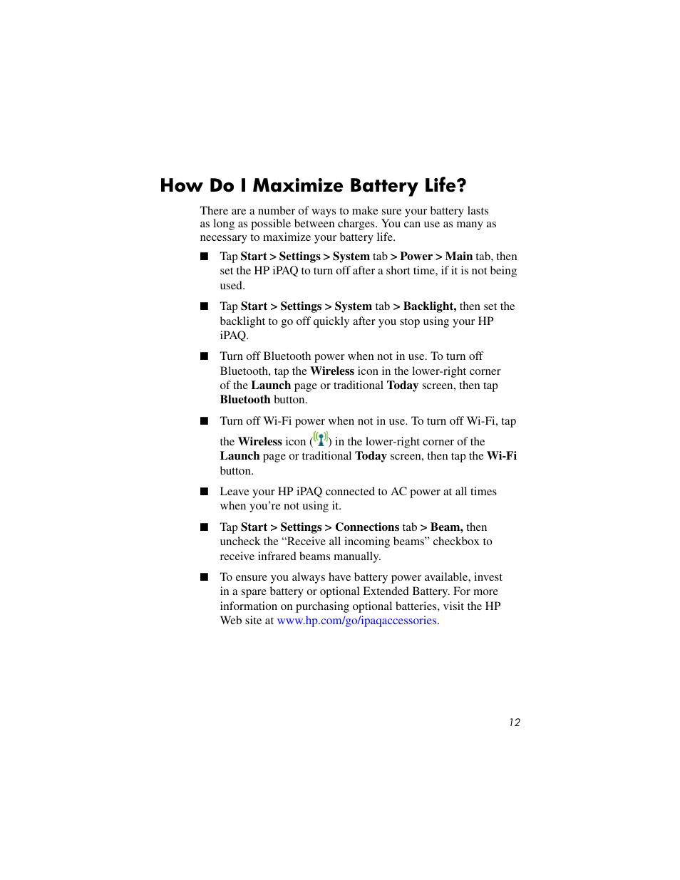 How do i maximize battery life | HP IPAQ RX3000 User Manual | Page 16 / 60