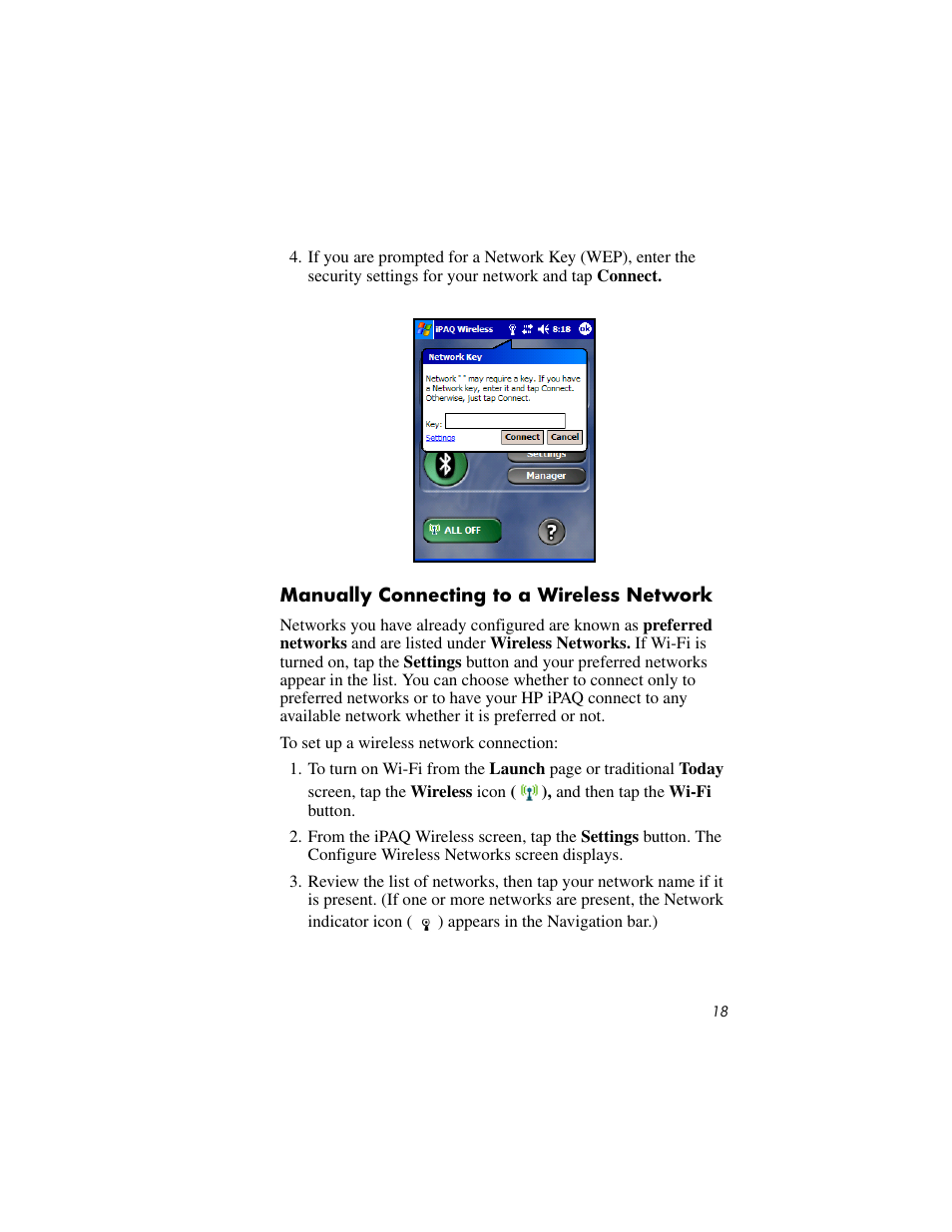 Manually connecting to a wireless network | HP IPAQ RX3000 User Manual | Page 22 / 60
