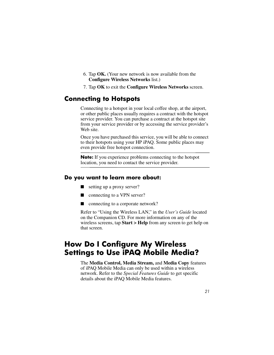Connecting to hotspots, Do you want to learn more about | HP IPAQ RX3000 User Manual | Page 25 / 60