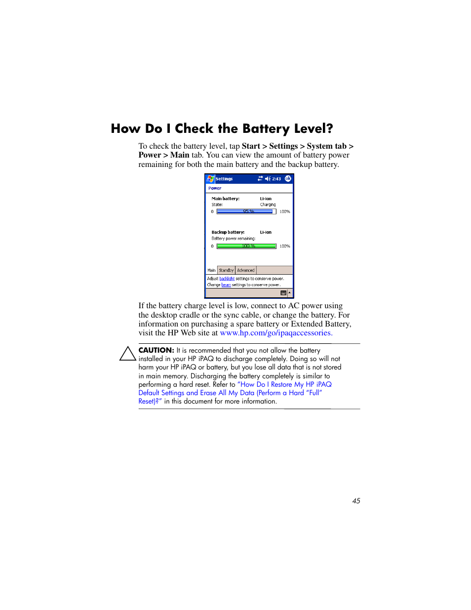 How do i check the battery level, Ged. refer to, How do i check the | Battery level | HP IPAQ RX3000 User Manual | Page 49 / 60