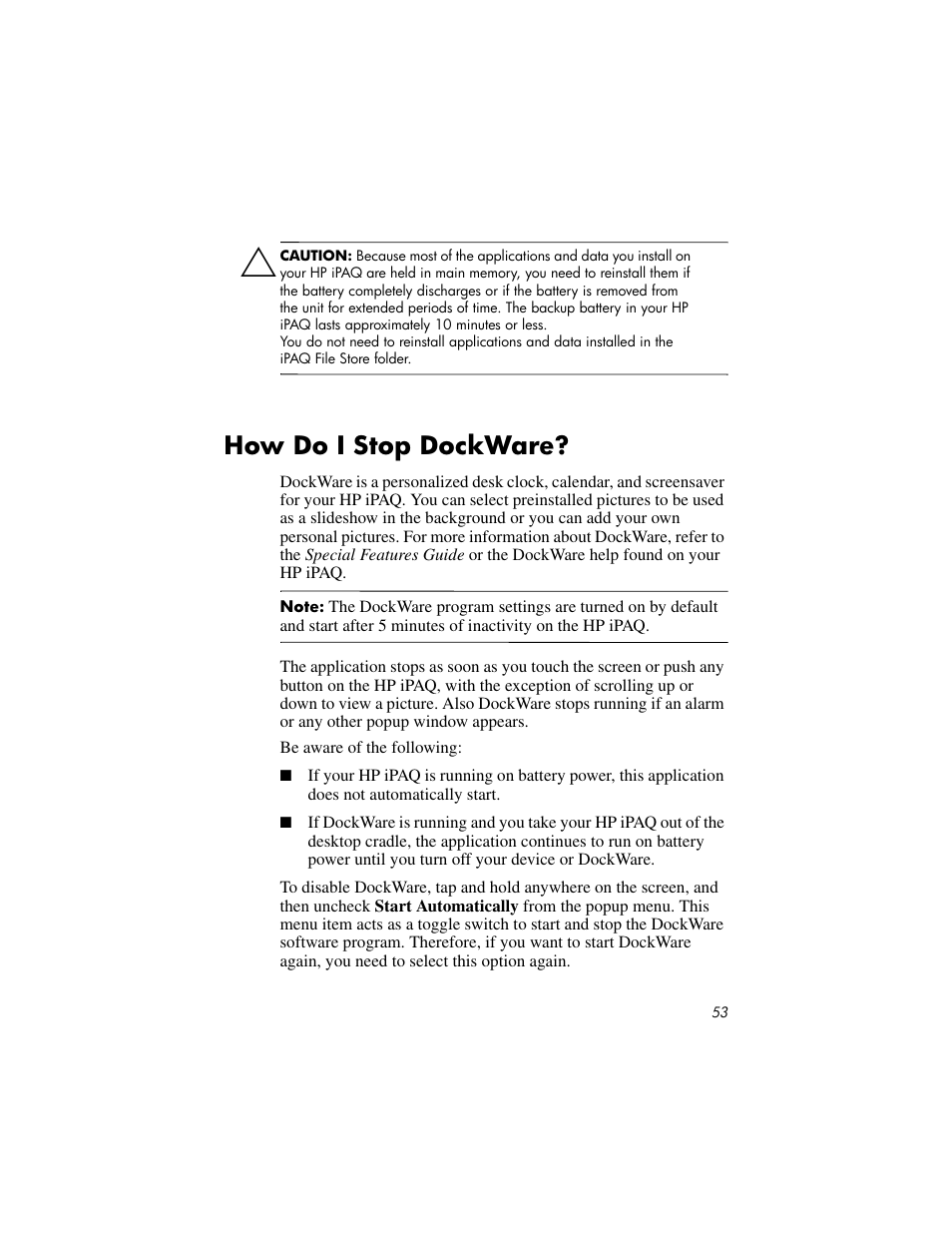 How do i stop dockware | HP IPAQ RX3000 User Manual | Page 57 / 60