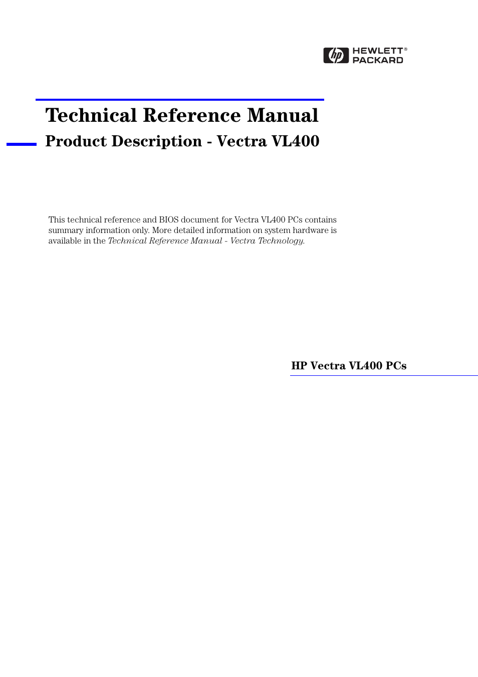 HP Vectra VL400 User Manual | 64 pages