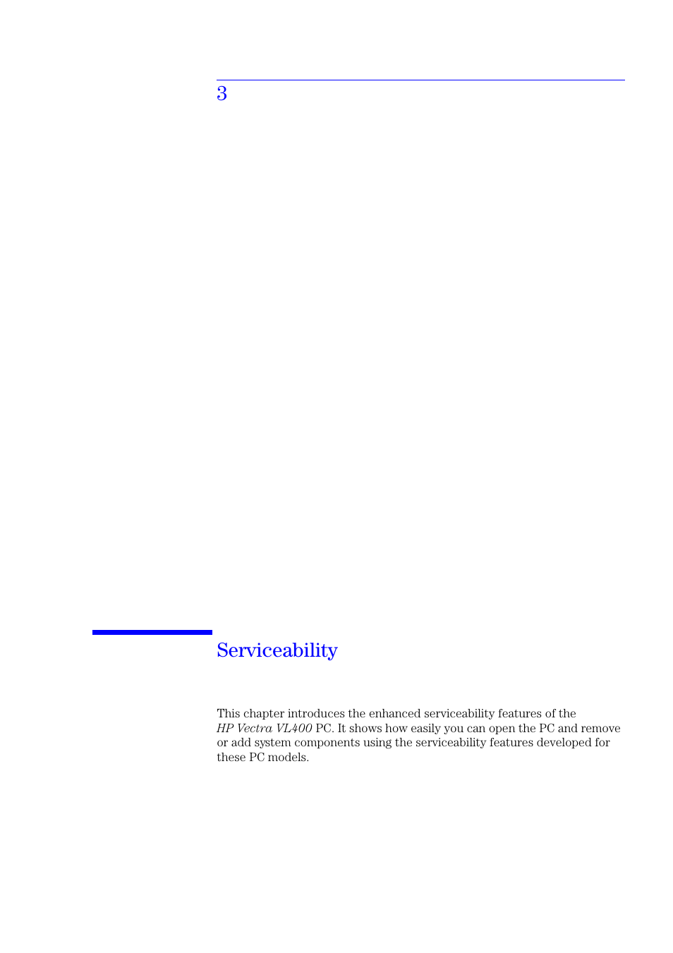 3  serviceability, 3 serviceability, 3serviceability | HP Vectra VL400 User Manual | Page 35 / 64