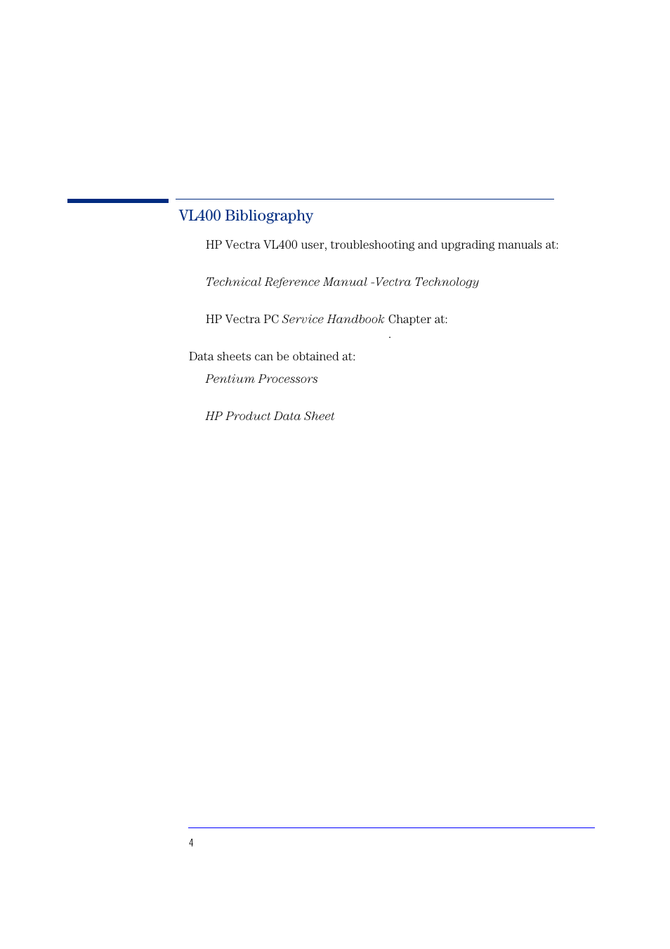 Vl400 bibliography | HP Vectra VL400 User Manual | Page 4 / 64